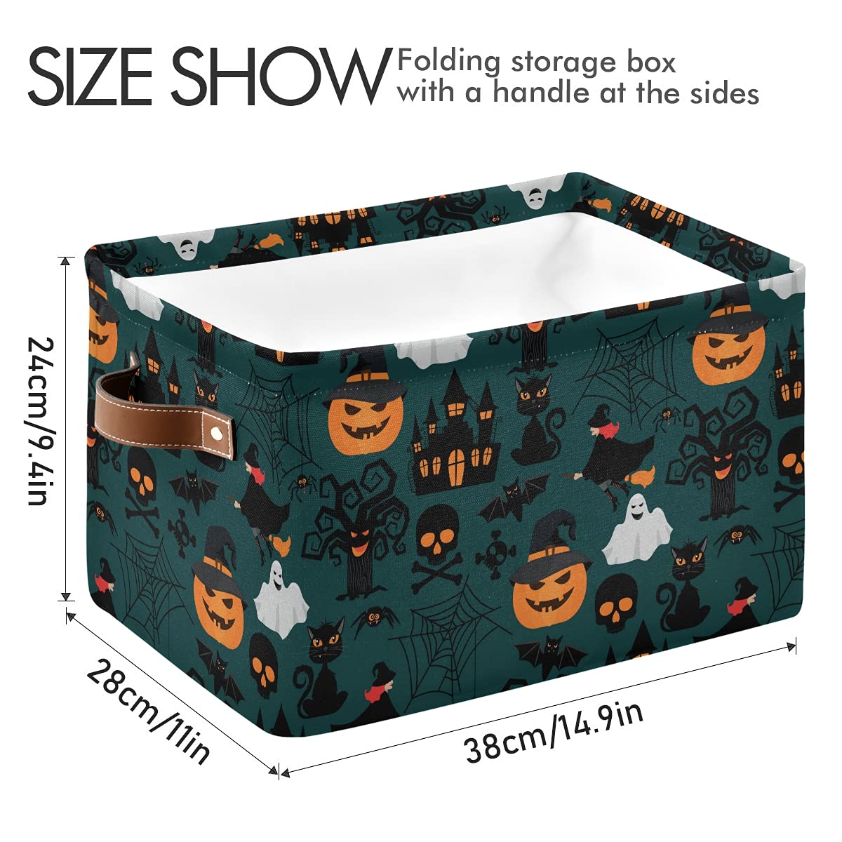 Senya Halloween Basket, Large Foldable Storage Basket With Handles Halloween Pumpkin Ghost Fabric Collapsible Storage Bins Organ
