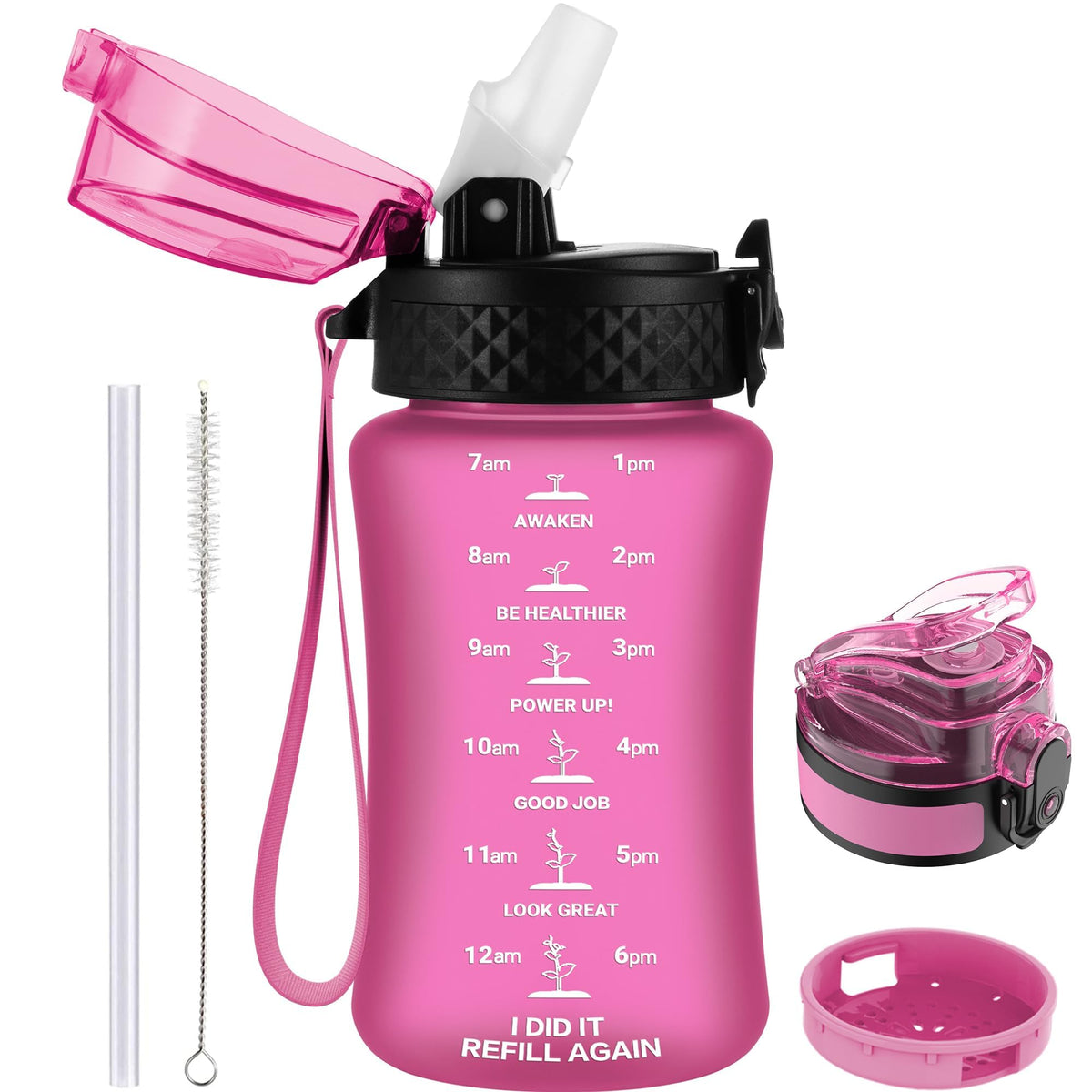 Goppus Kids Water Bottle With Straw Spout Lid 10Pcs Stickers 12 Oz Leak-Proof Bpa Free Motivational Time Marker Tritan Plastic W