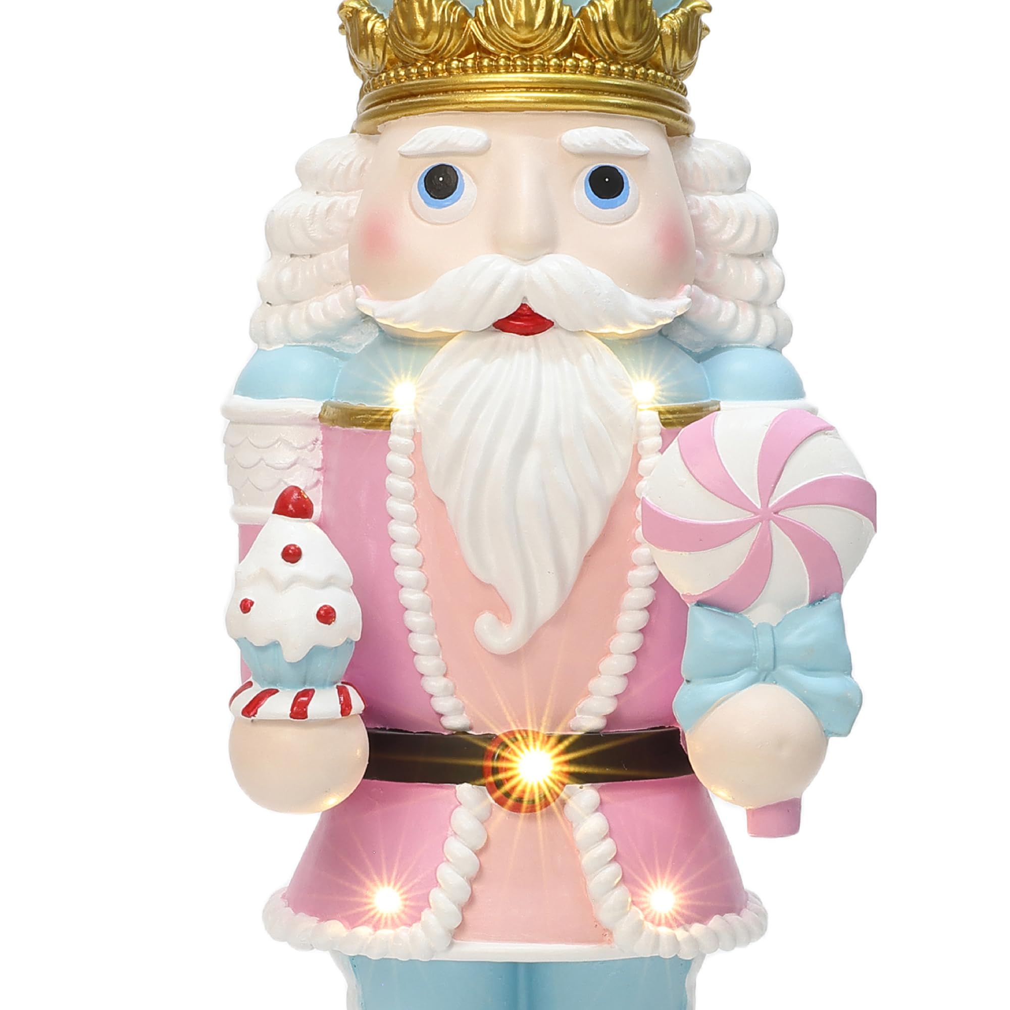LuxenHome 2FT Tall Nutcracker Christmas Decoration, Candy Land Large Nutcracker Soldier Decoration with Lollipop and Cake, Light
