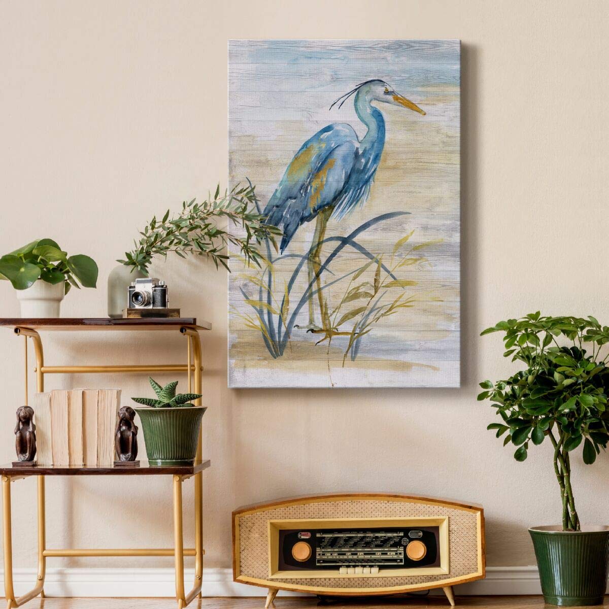 Renditions Gallery Animals Wall Art Abstract Paintings For Decor Rustic Yellow Blue Heron Bird Canvas Artwork Prints For Bedroom