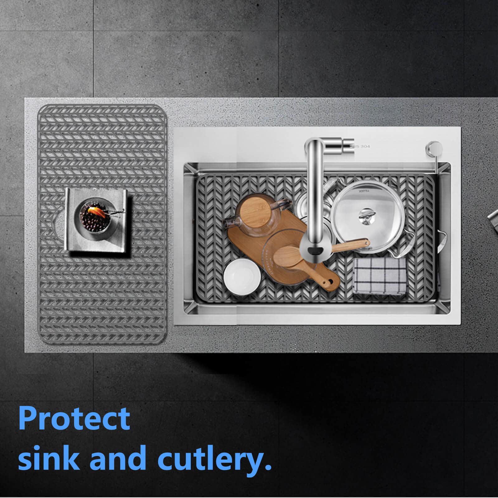 Silicone Sink Protectors for Kitchen  JIUBAR 28.4''x 15.2'' Sink Mat Grid for Bottom of Farmhouse Stainless Steel Porcelain Sink.(Grey)