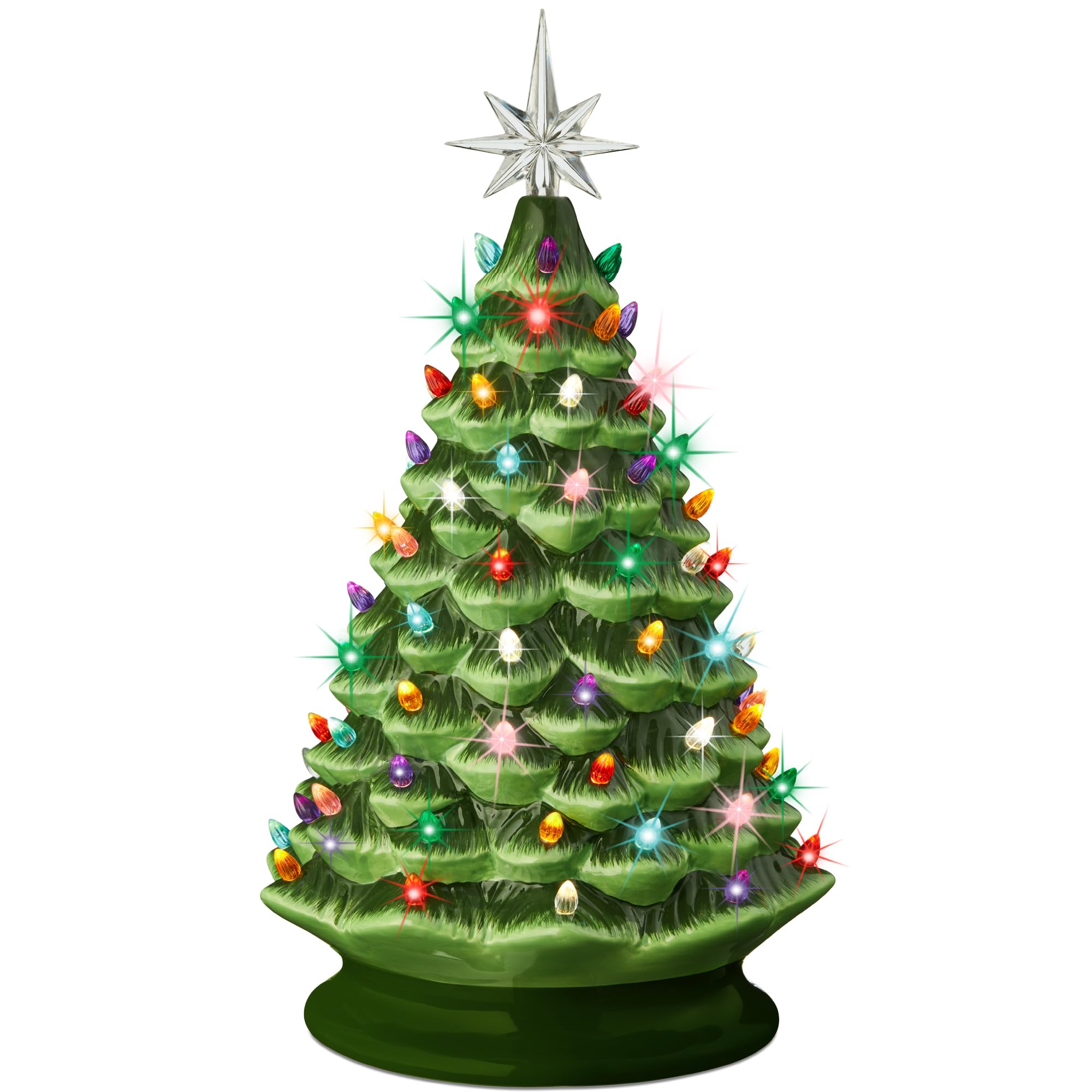 Best Choice Products 18in Large Ceramic Christmas Tree, Pre-lit Hand-Painted Tabletop Holiday Decoration w/Power Cord, 2 Star, 9