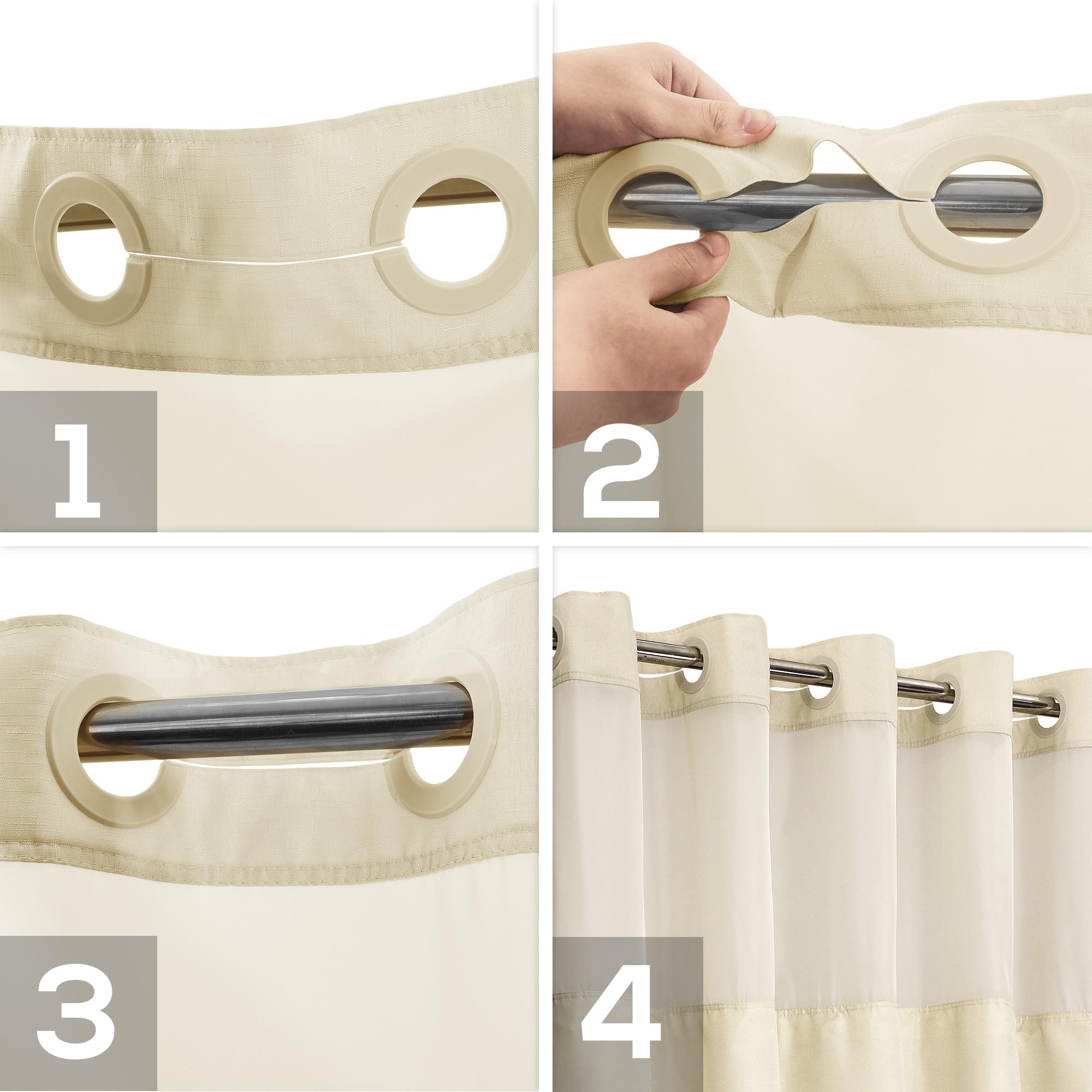 No Hook Slub Textured Shower Curtain with Snap-in PEVA Liner Set - 71'' x 74''(72'')  Hotel Style Beige Shower Curtain with See Through Top Window  Machine Washable & Water Repellent  Linen  71x74