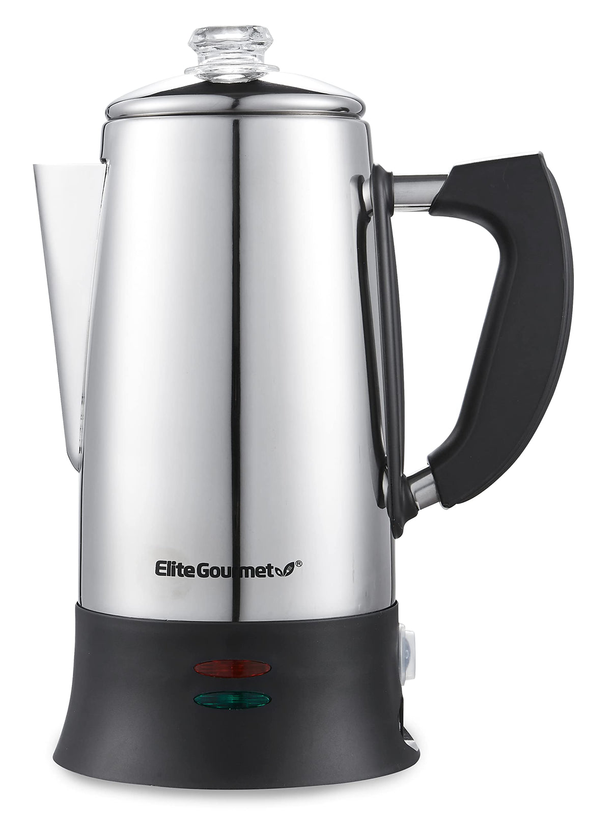 Elite Gourmet Ec922 Electric Coffee Percolator, Glass Clear Brew Progress Knob, Cool-Touch Handle, Cordless Serve, 12-Cup, Stain