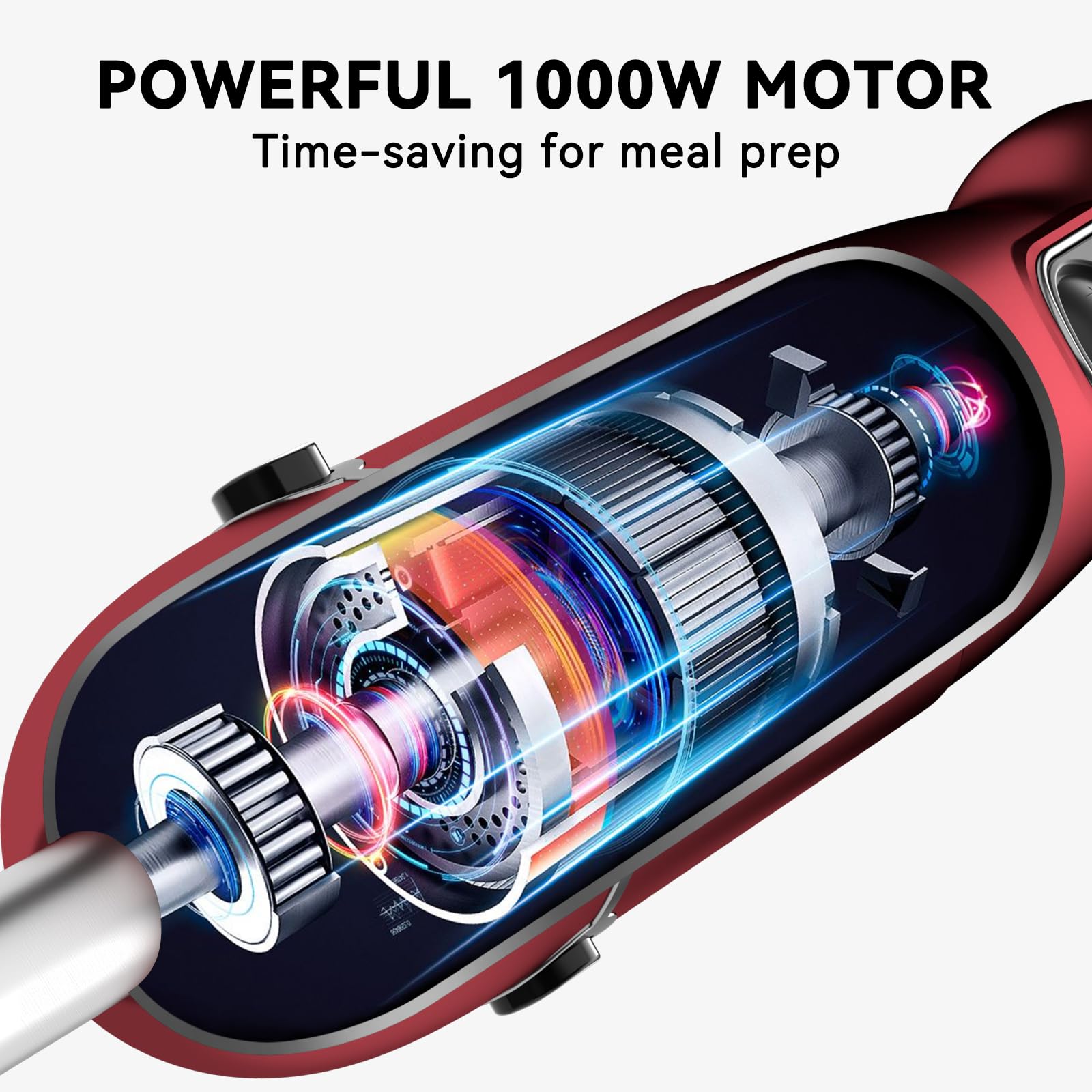 Abuler Immersion Blender 5 in 1, 1000W Hand Mixer, 12 Speed, 304 Stainless Steel, Red, Model HB-2035, with Beaker, Chopper