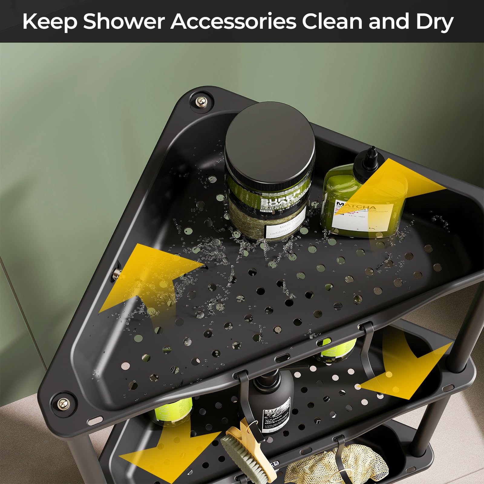 Odesign 3 Tier Floor Standing Corner Shower Caddy Organizer Plastic Metal Splicing Shelf Storage Rack For Bathroom Black - Rustp