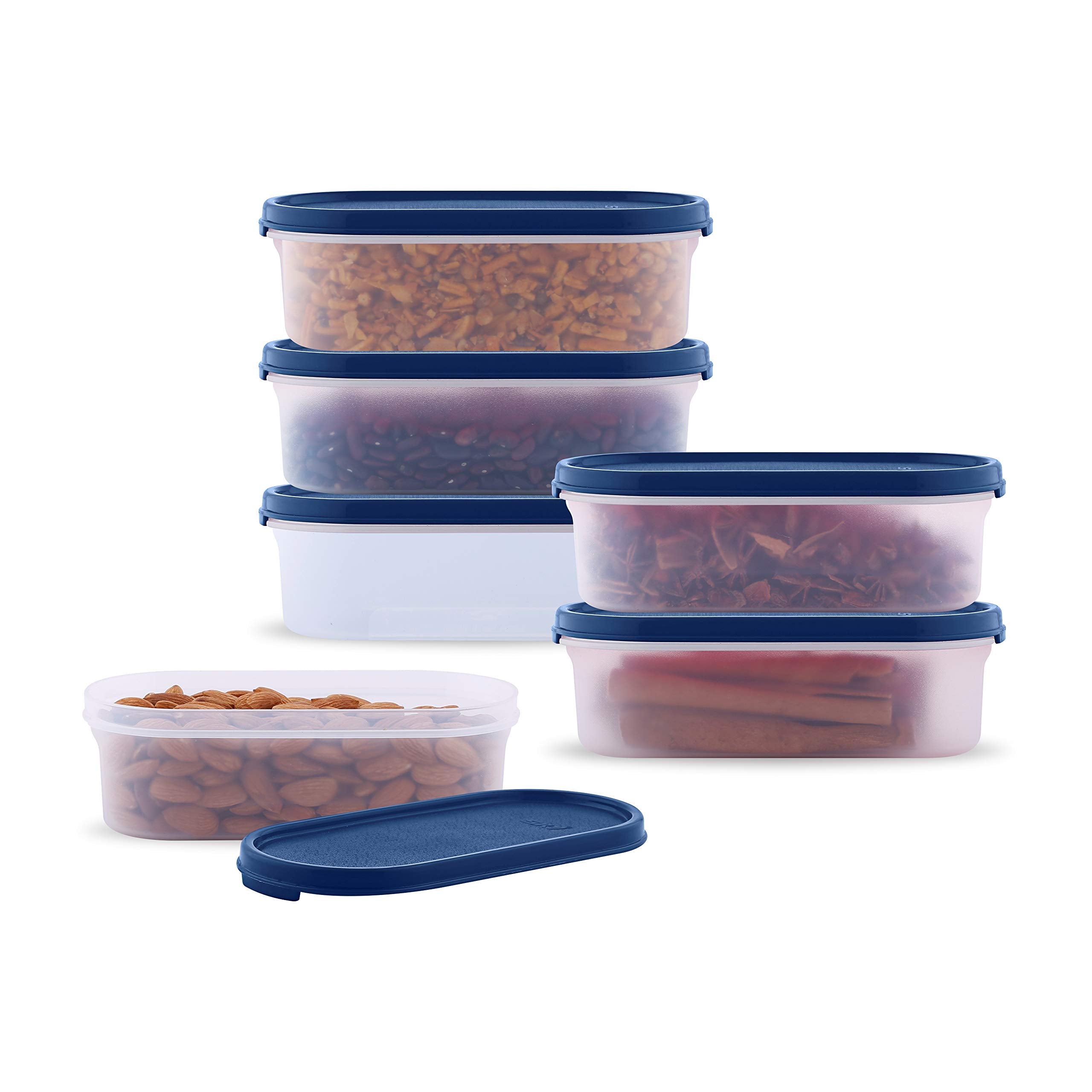 Attro Sky Oval Airtight Kitchen Storage Container Set/Modular Kitchen/For Rice, Flour, Sugar, Cereals, Snacks/Stackable 6 Pieces