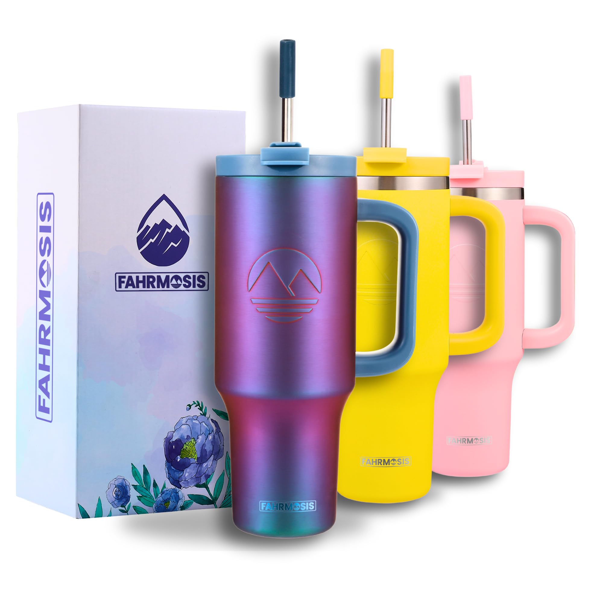 FAHRMOSIS 40 Oz Tumbler with Handle and Straw Insulated Cup that Fits in Cup Holder for Hot & Cold Drinks Leak Proof Tumbler wit