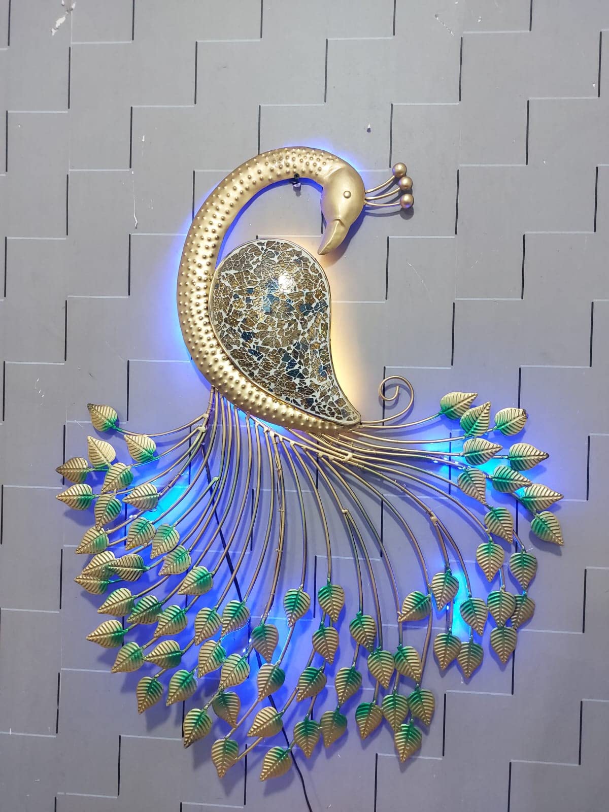 Himmart Hand Crafted Metal Led Peacock Hanging Wall Decor For Living Room Bedroom-56L X 36W Cm