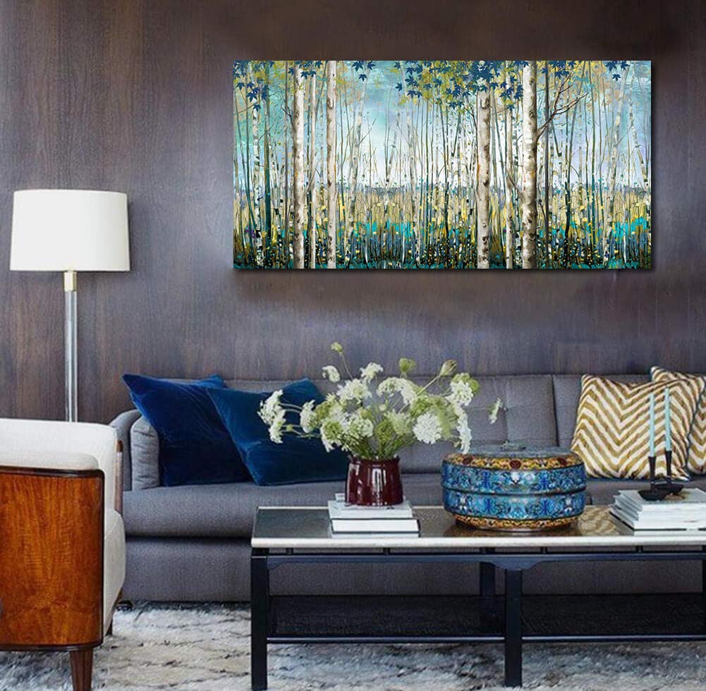 Pogusmavi Green View White Birch Forest Canvas Painting Wall Art Decor Nature Plant Picture Wildlife Trees Landscape Artwork Hom