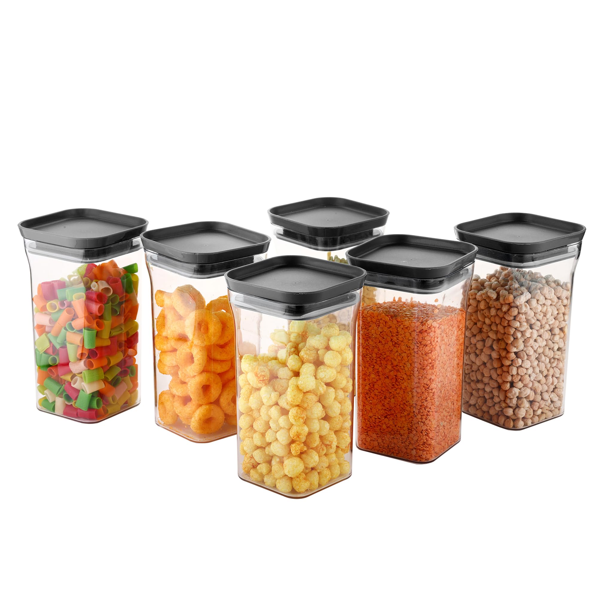 Home Puff Air Tight Containers Set (Pack Of 6, 1100Ml) | Plastic Food Storage Jars | BpaFree, Dishwasher Safe, Stackable Pantry