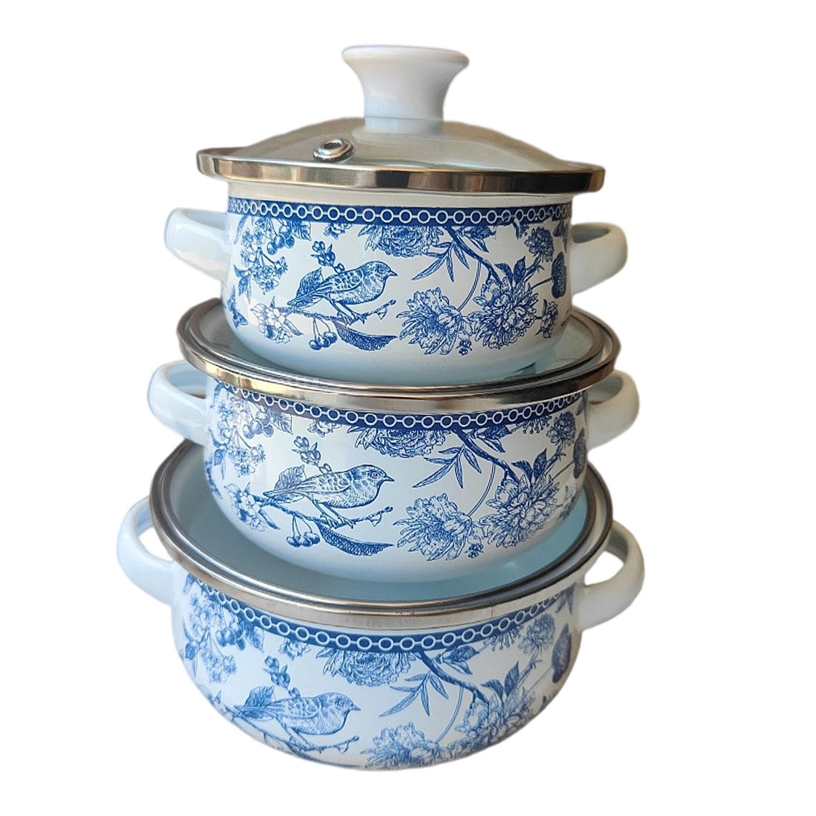 Trendivibe 3X Enamel Stockpot Cookware Vintage Cooking Pots For Restaurant Kitchen Home