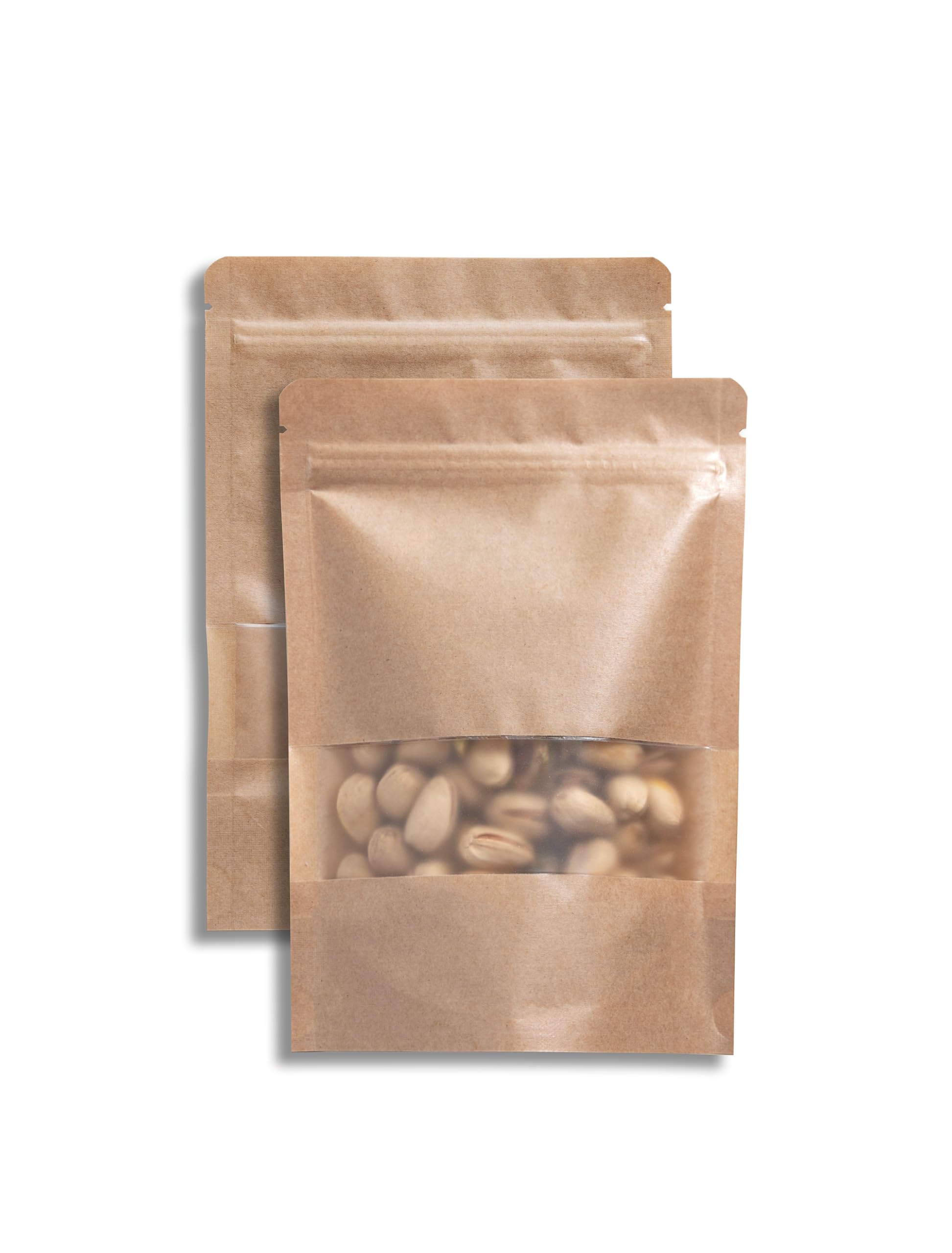 24/7 Bags| 200 Pack Resealable Kraft Stand Up Pouch Bags, 5.5 X 7.5 I Inches, Brown, With Clear Window, Bpa-Free, Air Tight Seal