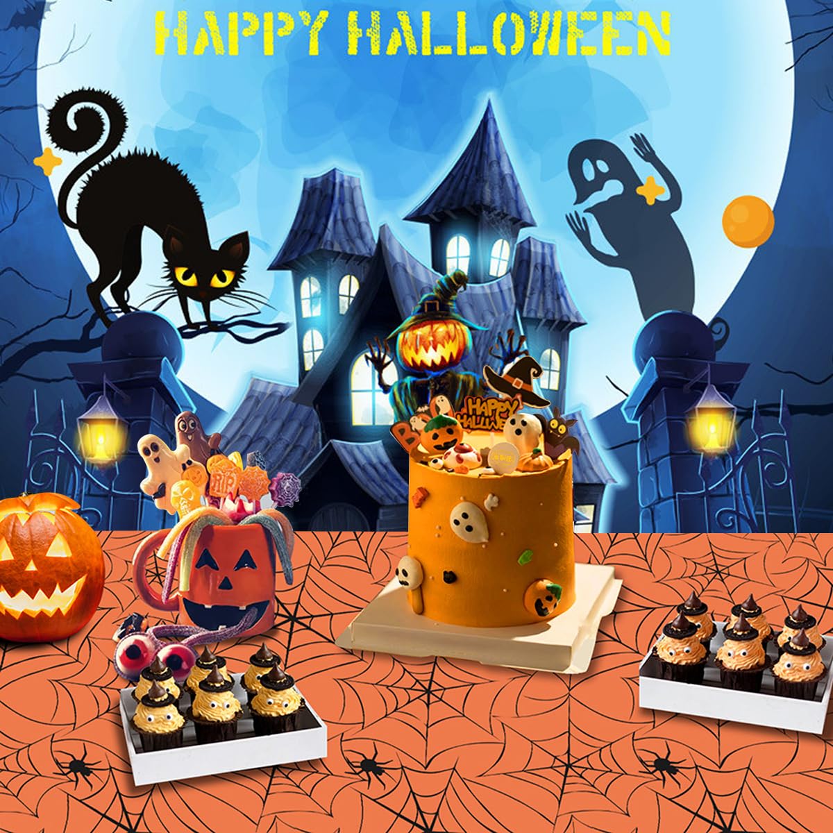 Amocytec 2Pack Halloween Plastic Tablecloths Disposable Christmas Table Covers BBQ Picnic Halloween Party Oil-Proof Waterproof T