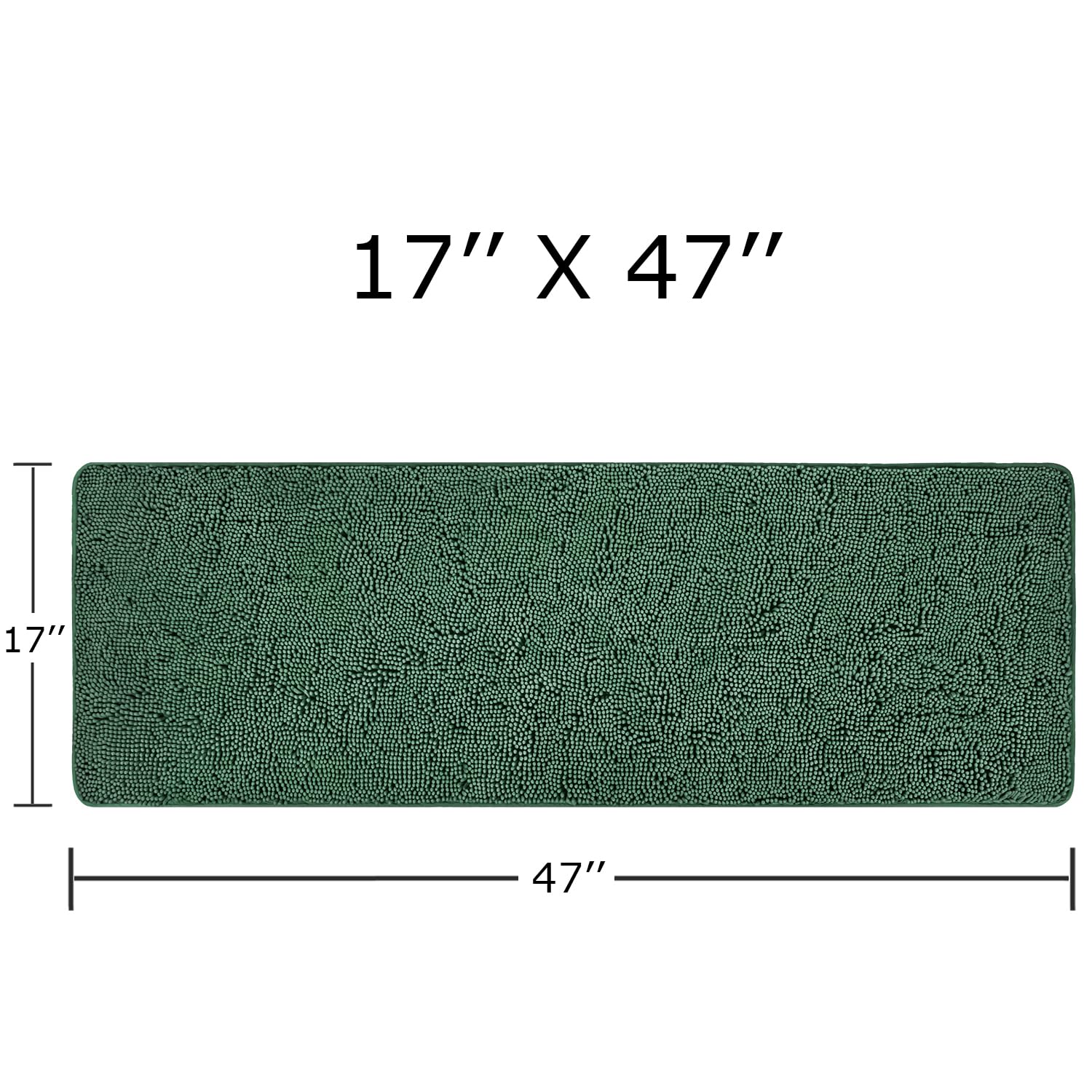 Yeaban Dark Green 47 X 17 Bathroom Rug - Thick Chenille Bath Mats | Absorbent And Washable Bath Rug Non-Slip, Plush And Soft Rug