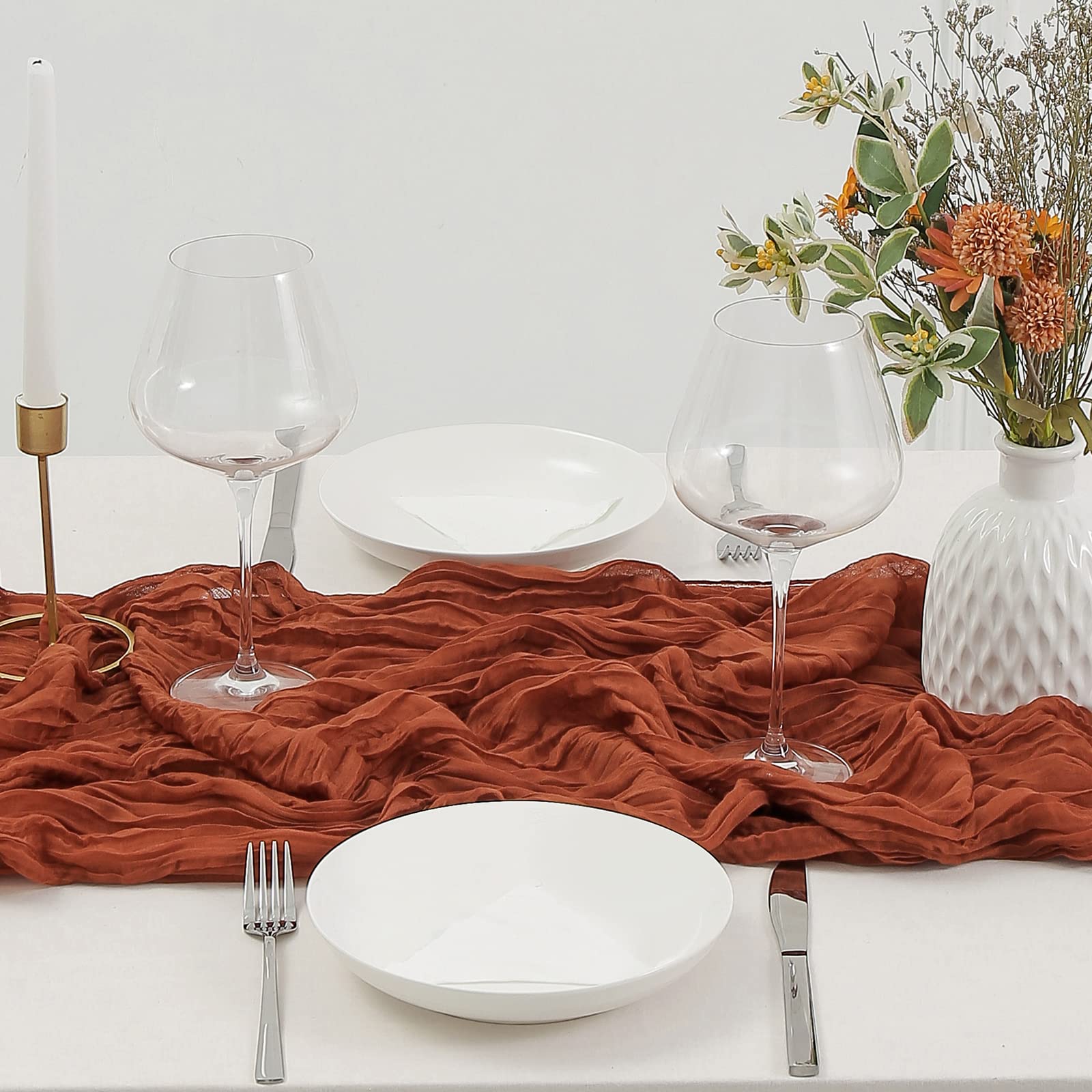 Dolopl Boho Table Runner Rust Cheesecloth Table Runner 13.3Ft Boho Gauze Cheese Cloth Runner Rustic Runner 160Inch Long For Wedd