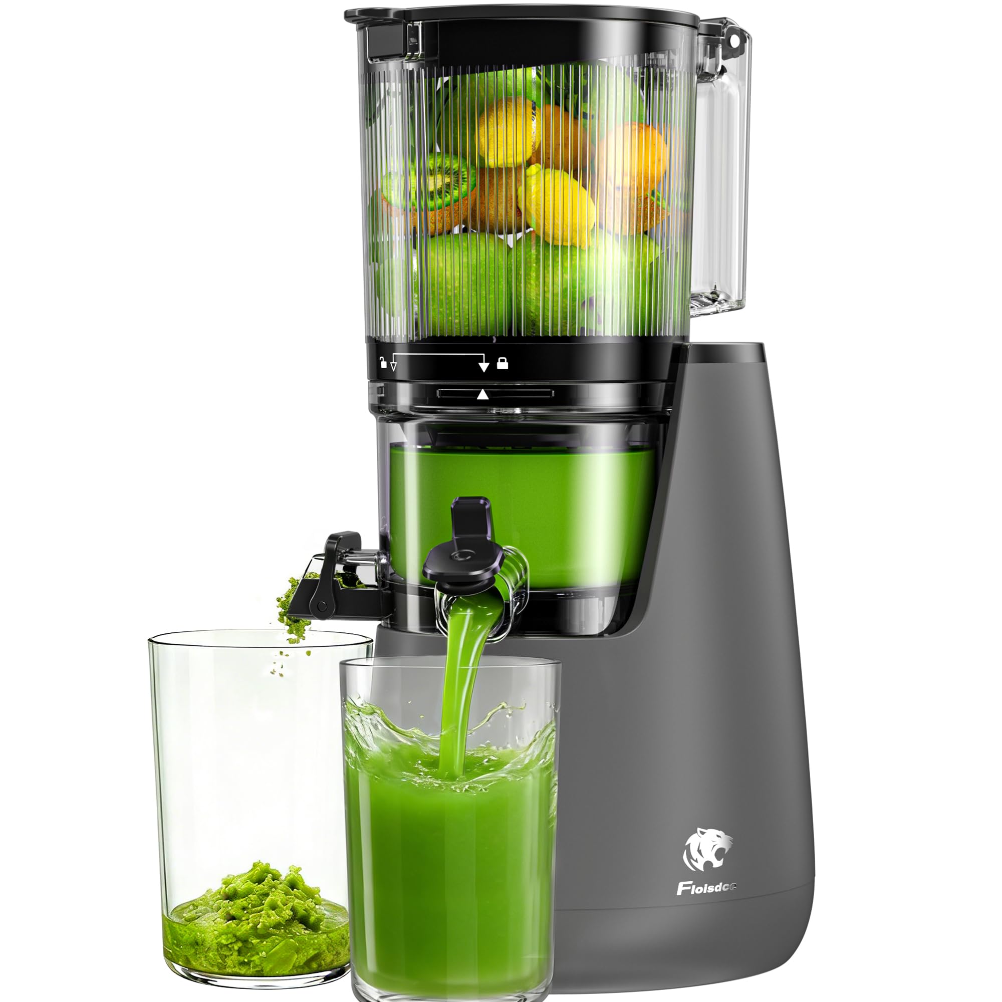 Cold Press Juicer, 6 Extra Large Feed Chute Slow Masticating Juicer Machines, Powerful AC Brushless Motor, Self Precut System, J