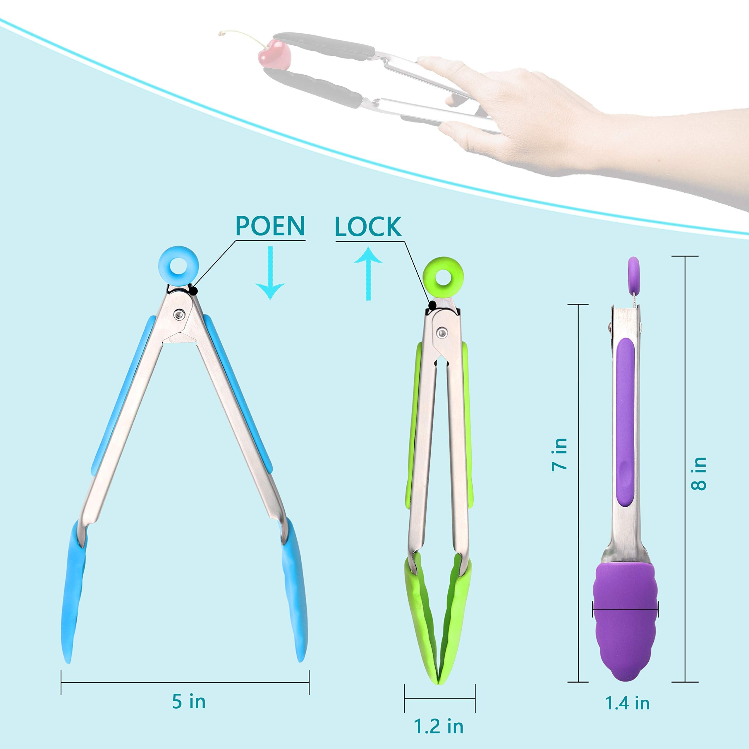 6 Pack Kitchen Tongs 7 Inch Small Food Tongs With Silicon Handles And Nylon Tips Heat Resistant Tongs For Cooking, Serving, Sala