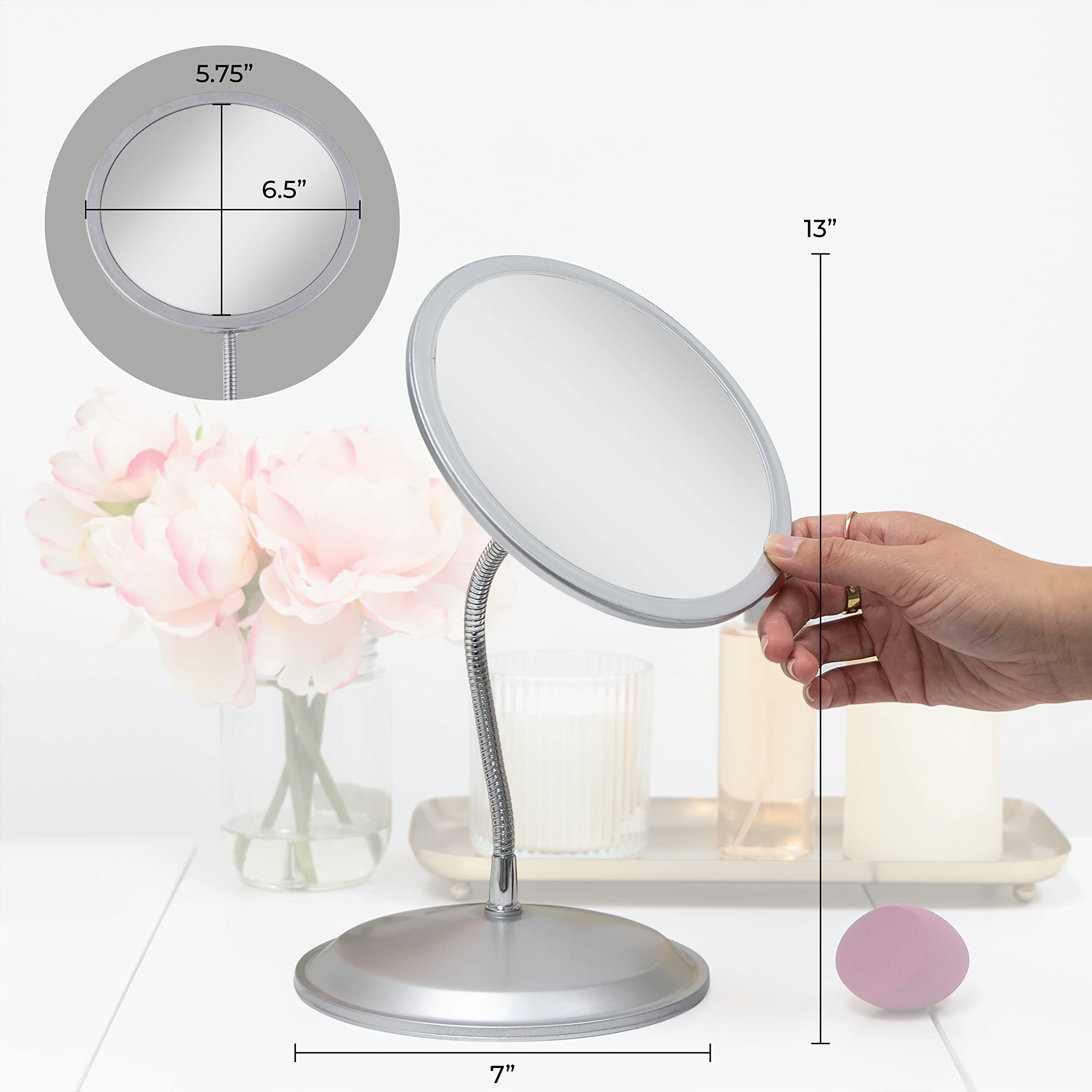 Double Vision Gooseneck Vanity/Wall Mount Mirror 5X/10X Magnification  Made in the USA