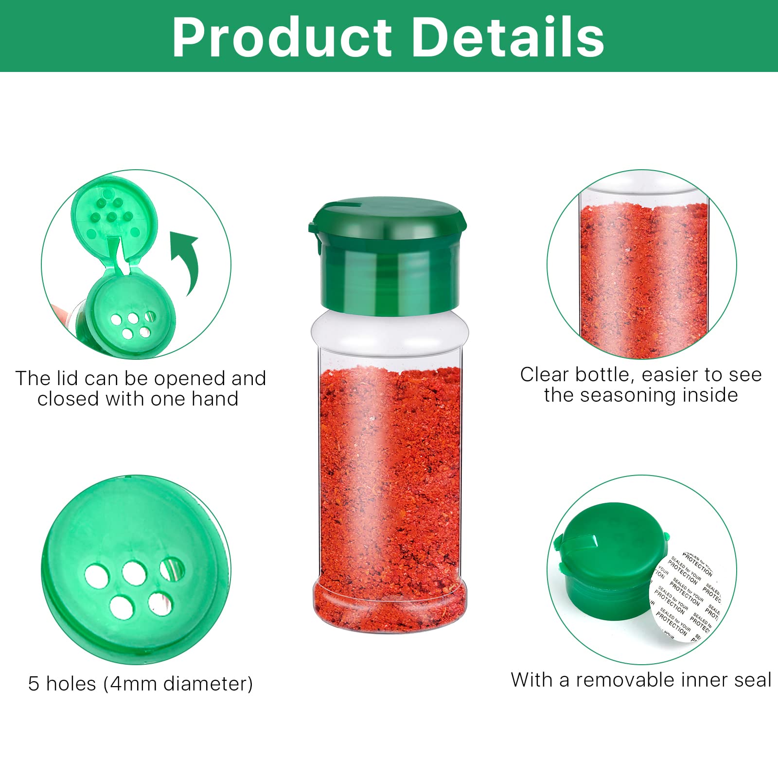 Supkiir Plastic Spice Jars, 50Pcs Spice Containers with Shaker Lids Bottles Seasoning Shaker Jars 3.3 oz/100ml for Storing Spice