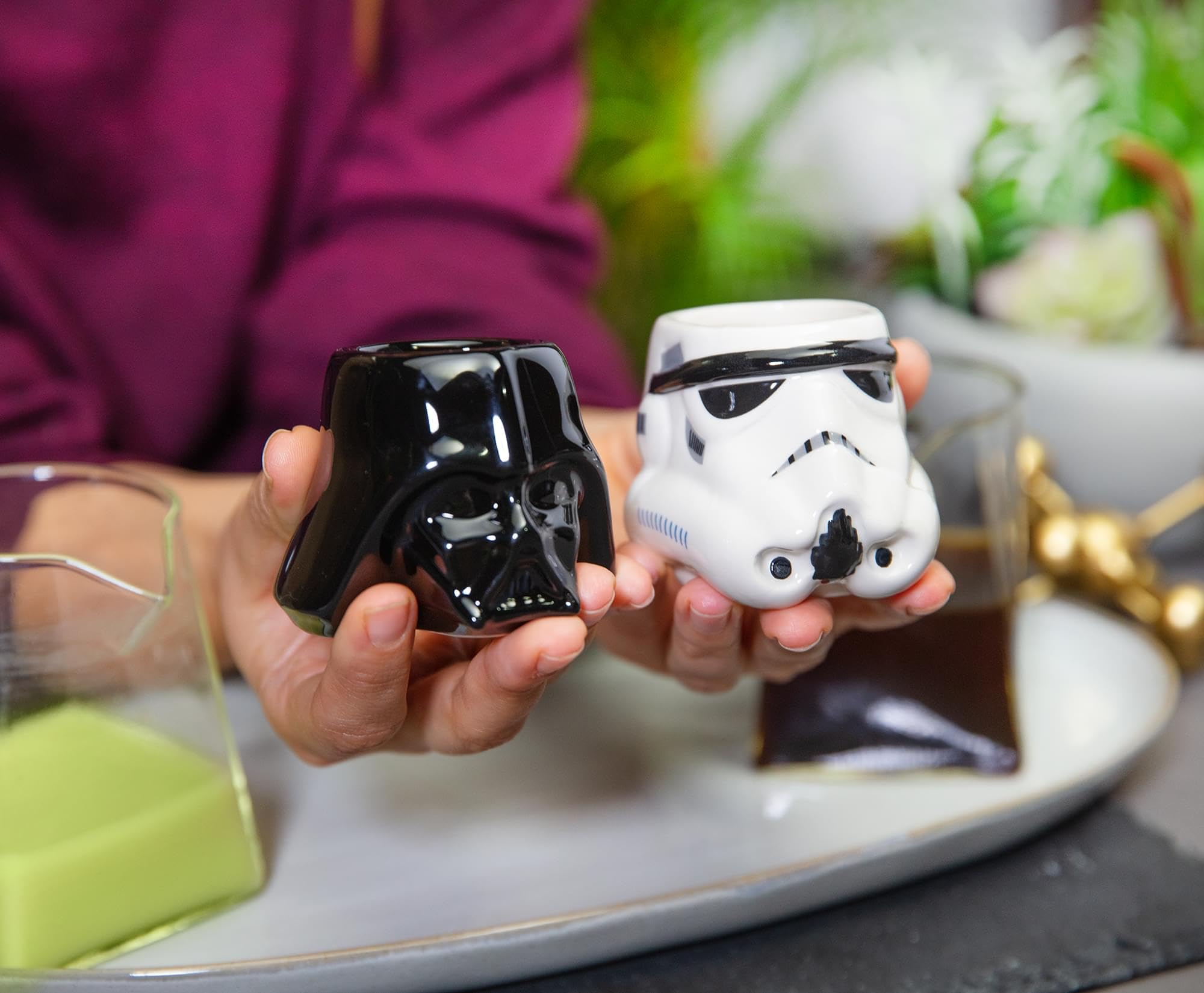 Silver Buffalo Star Wars Darth Vader And Stormtrooper Helmets Sculpted Ceramic Mini Mugs, Set Of 2 | Small Coffee Cups For Espre