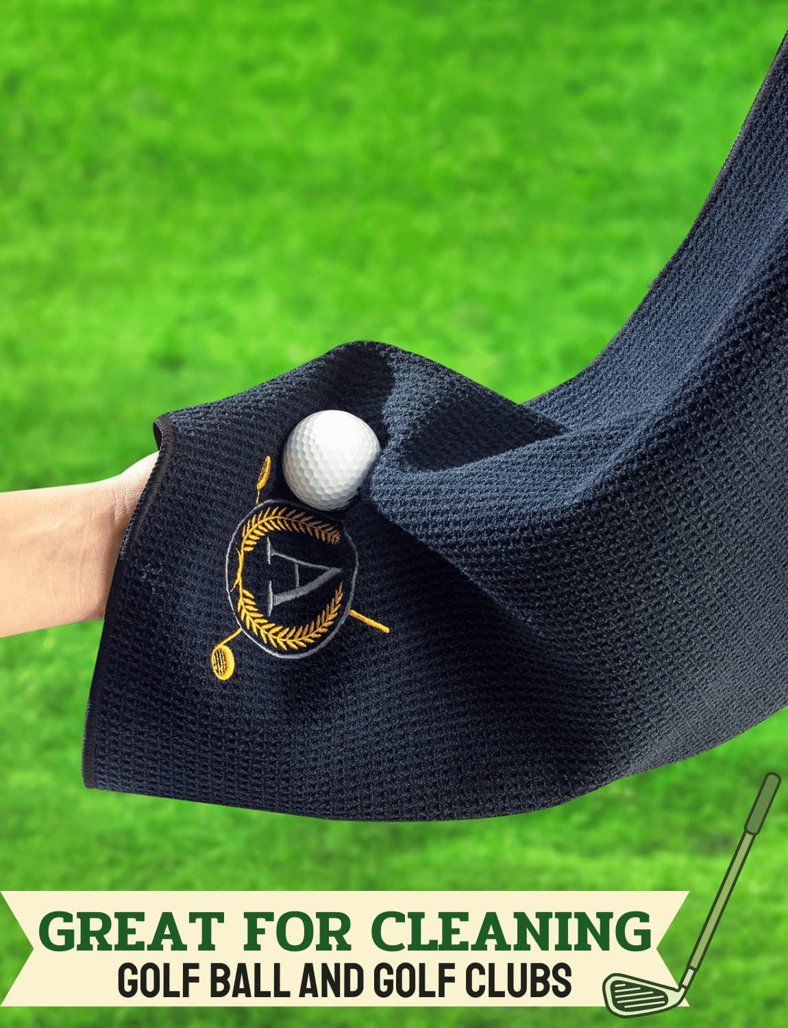 CybGene Golf Towel Gifts - Microfiber Golf Towels for Men and Women on Birthday, Christmas, 16 x 24 , Black, Initial A