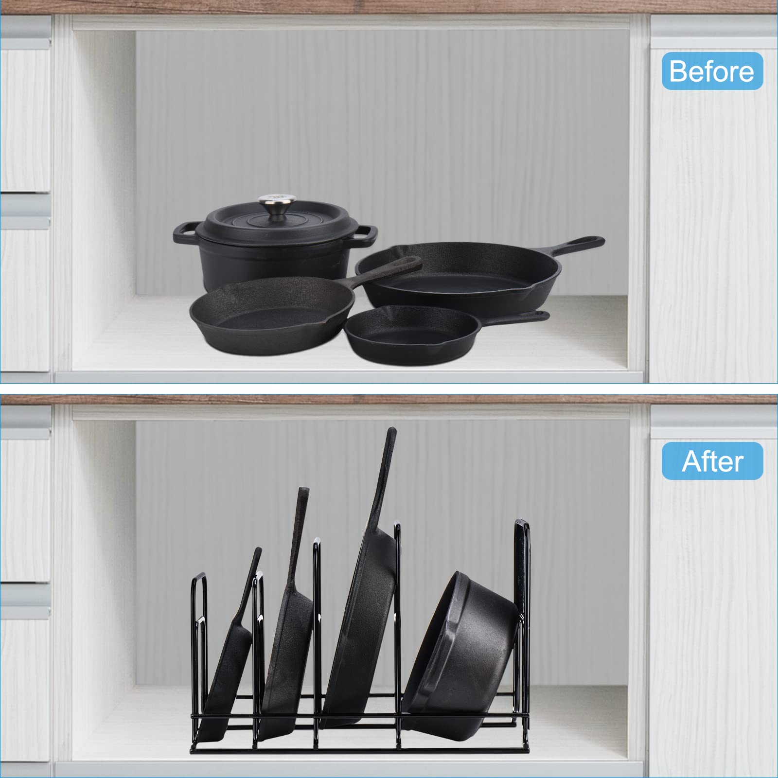 Toplife 5-Tier Heavy Duty Pan Organizer Rack - Sturdy Alloy Steel, 10.5" x 7.5" x 15.6", Black - No Assembly Required