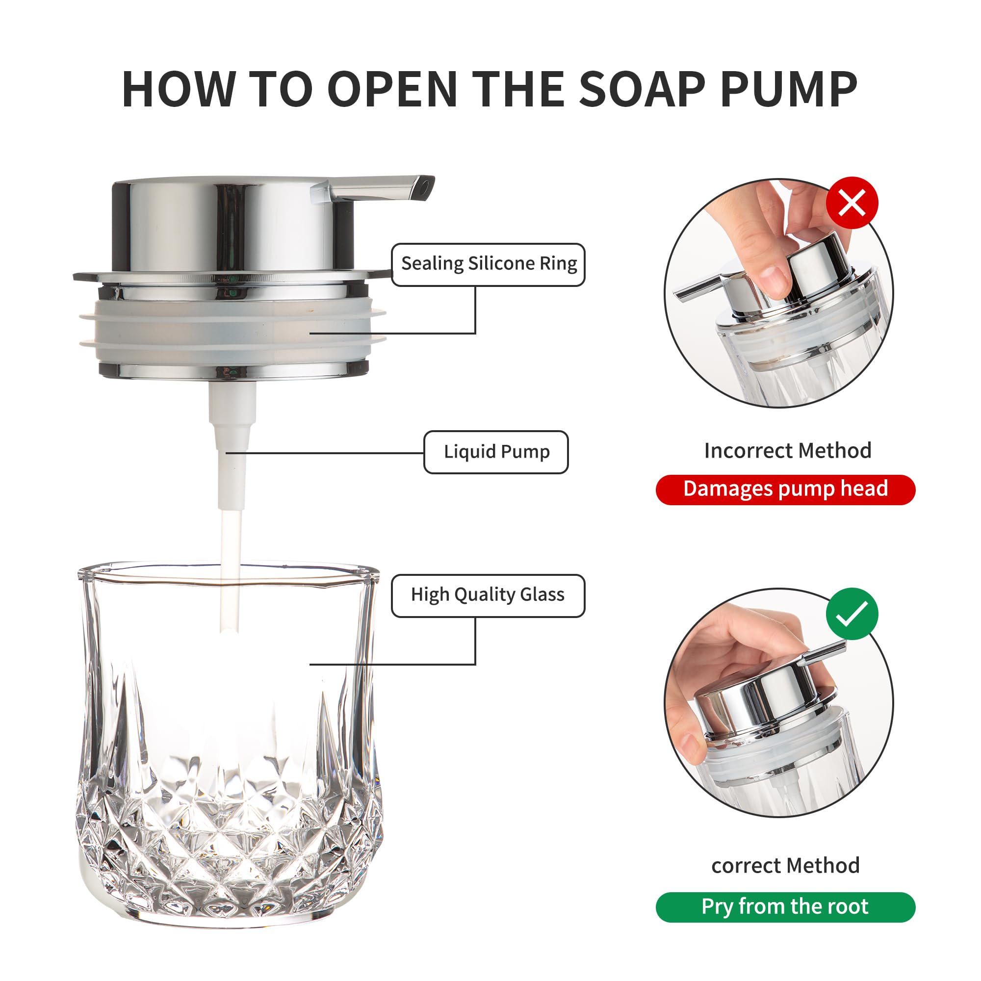 Glass Soap Dispenser Set - 2 Pack Bathroom Hand Liquid Soap Dispensers,Refillable Dish Soap Dispenser,Modern Home Soap Dispenser
