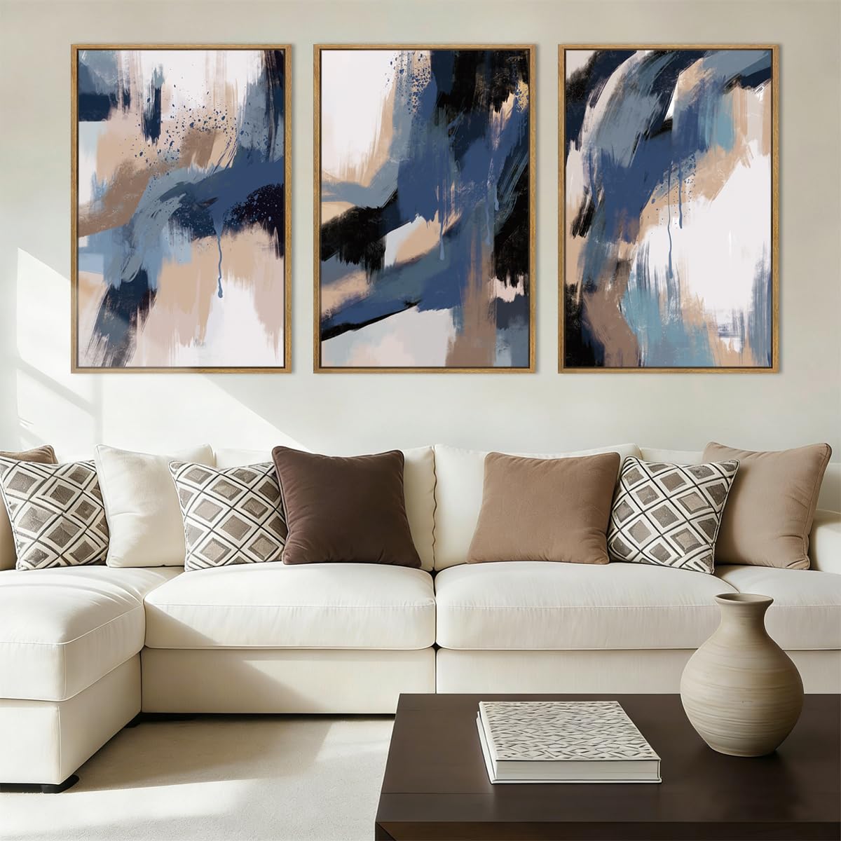 Bincue Large Blue Abstract Wall Art Modern Framed Wall Art Set Of 3
