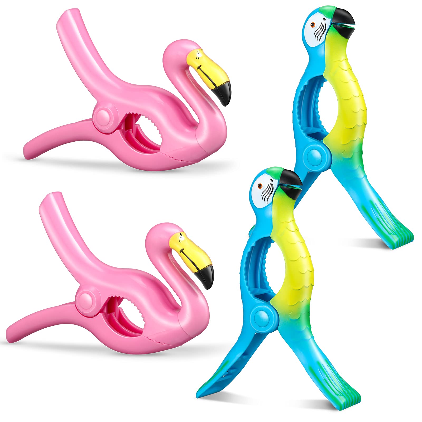 4 Pieces Flamingo Beach Towel Clip For Beach Chairs Parrot Towel Holder Clothes Pegs Beach Towel Clip In Bright Color Jumbo Size