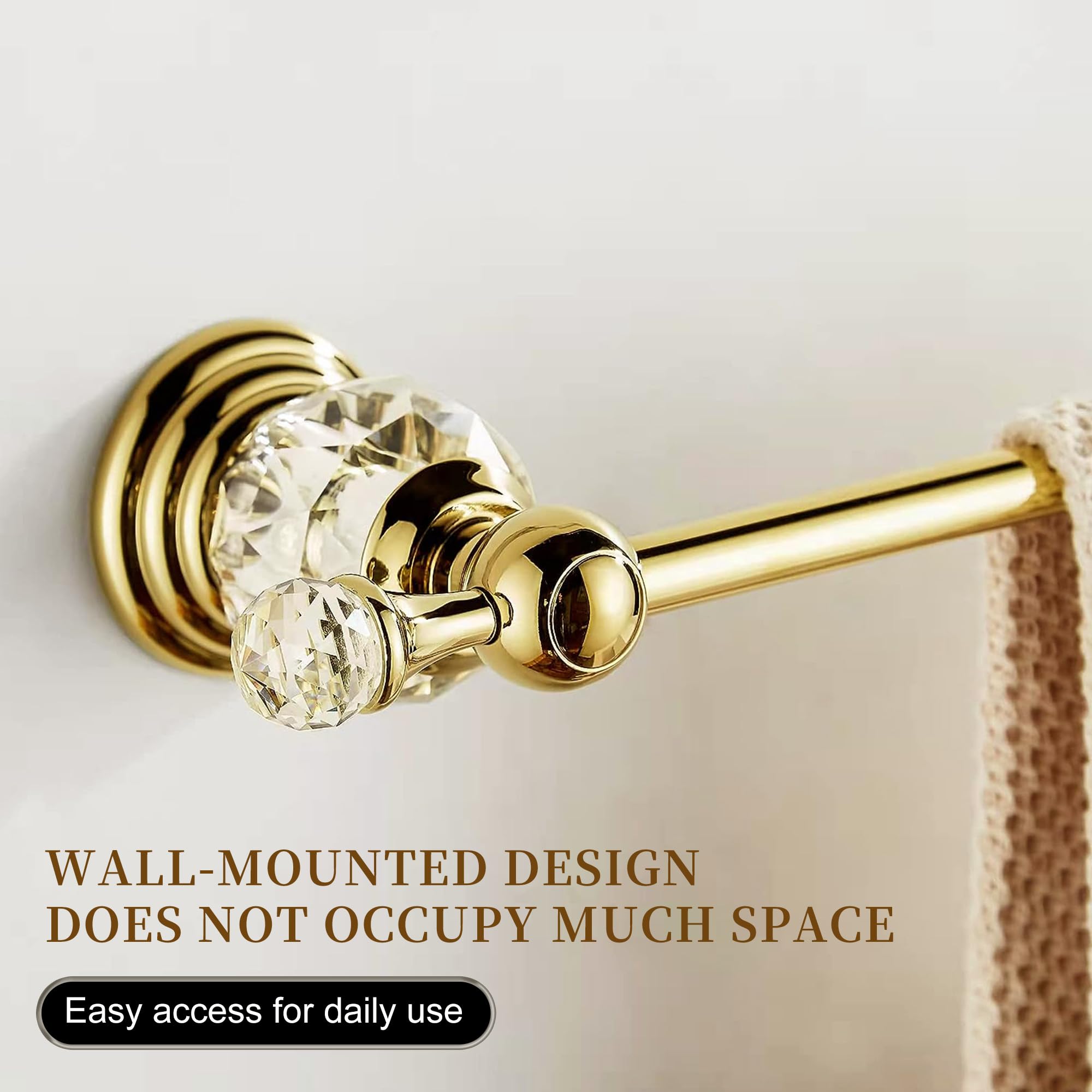 Golden Towel Rack,Adjustable Towel Holder Gold Crystal Bathroom Towel Bar