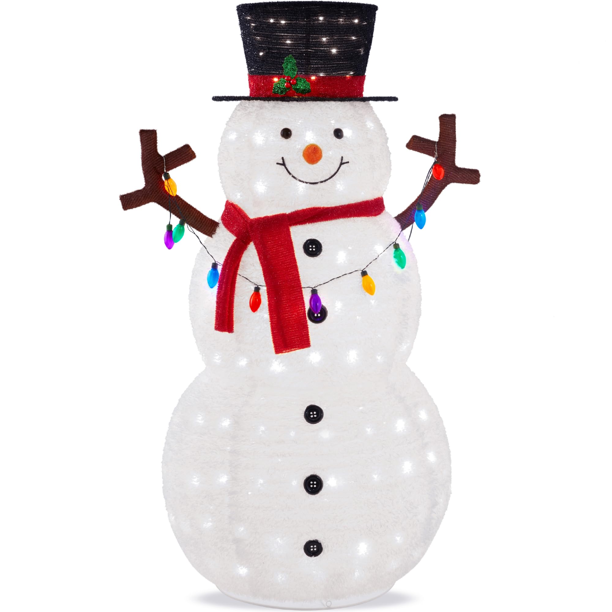 Best Choice Products 3ft Lighted Pop-Up Snowman, Large White Outdoor Christmas Holiday Decoration w/ 100 LED Lights, Hat, Scarf,