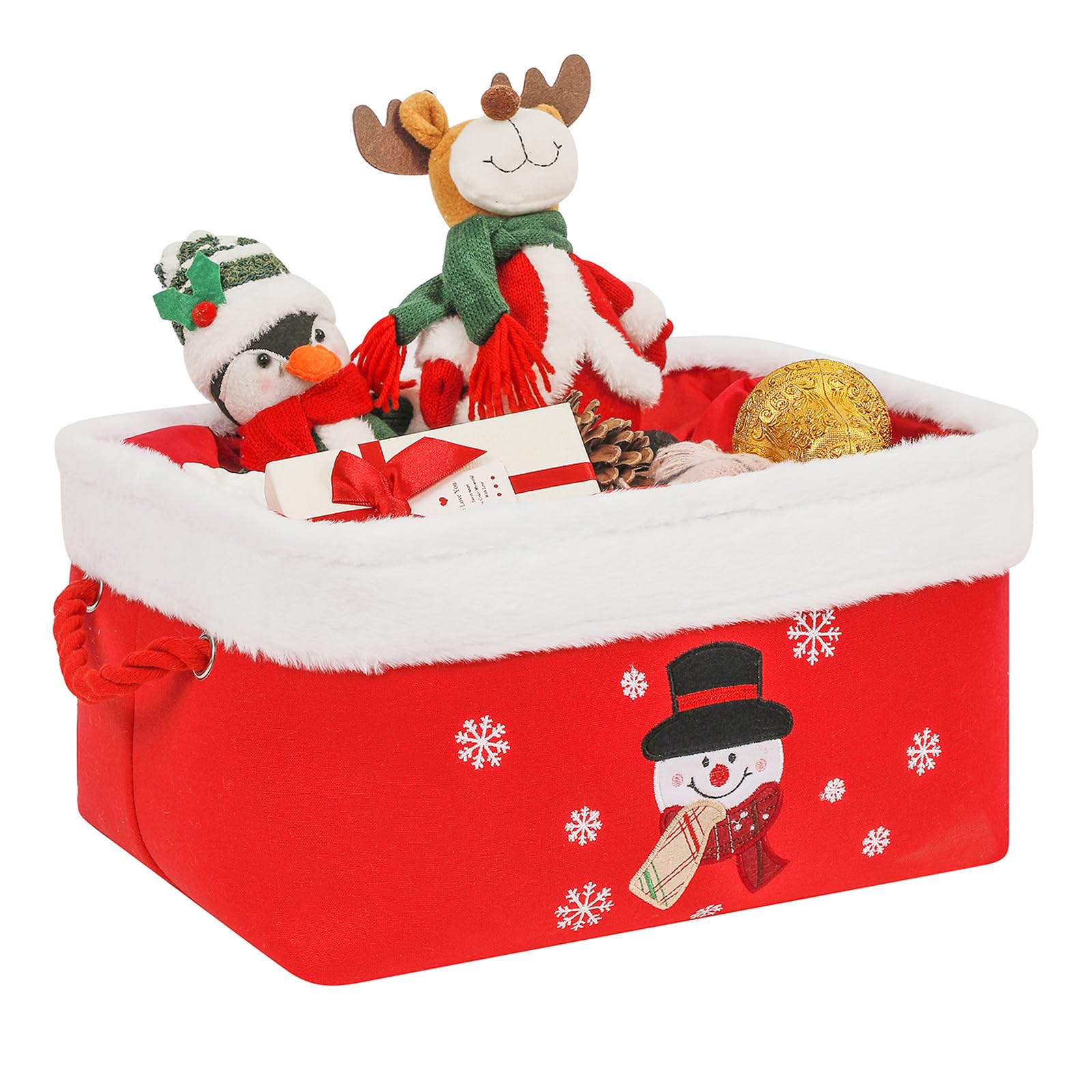 Christmas Gifts Baskets Empty Christmas Ornament Box Xmas Storage Baskets Canvas Toys Organizer Bin for Holiday, Snowman Raffle 