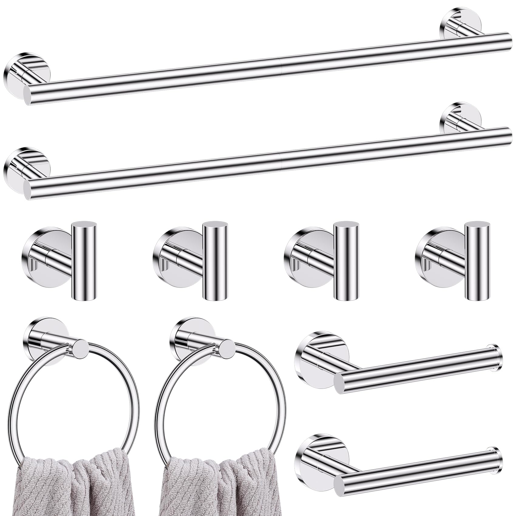 Lairuier Polished Chrome Bathroom Hardware Set, 10-Piece Towel Bar Set Sus304 Stainless Steel Bathroom Hardware Accessories Set