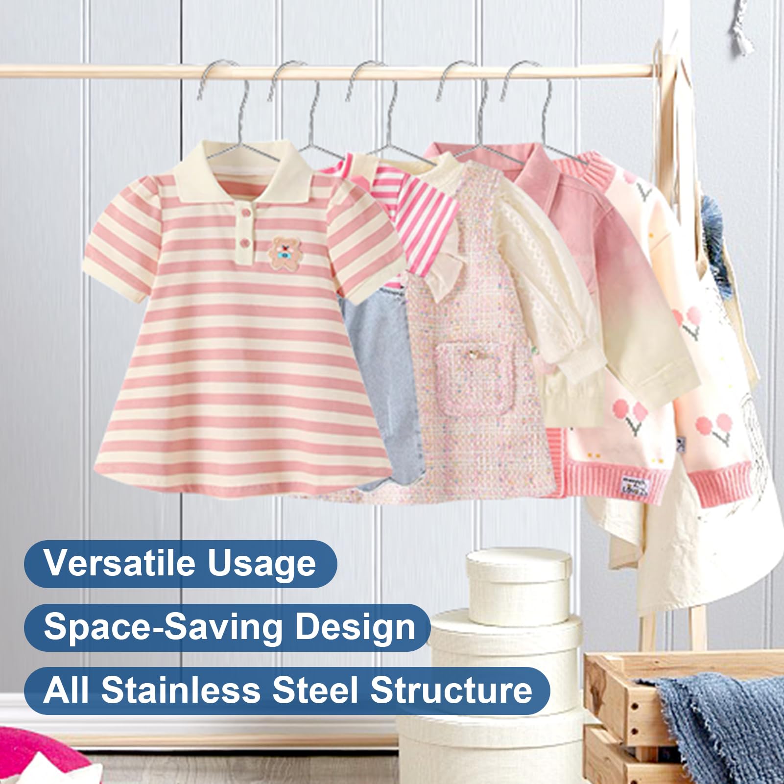 LifHap Stainless Steel Kids Hangers - 20 Pack, Non-Slip, Space-Saving, Silver for Baby, Toddler & Kids' Clothes