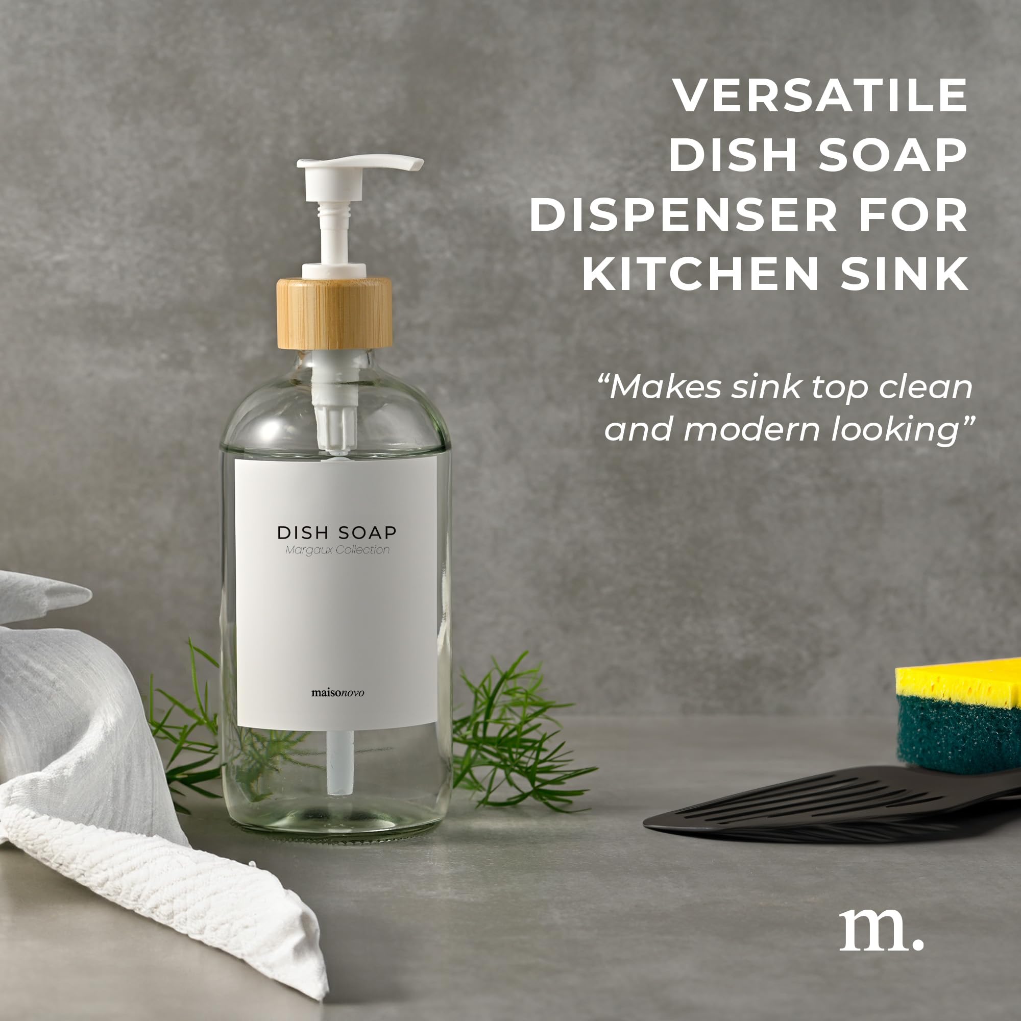 Maisonovo Kitchen Soap Dispenser | 16.9 Fl Oz Glass Clear Soap Dispenser With Bamboo Pump
