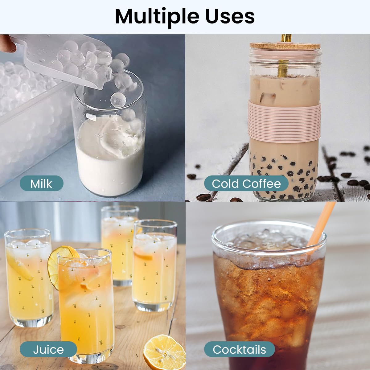 Amerryapple - Silicone Ice Cube Trays For Freezer With Lid, Bin And Scoop | Round Ice Cube Mold | Sphere Ice Ball Maker For Drin