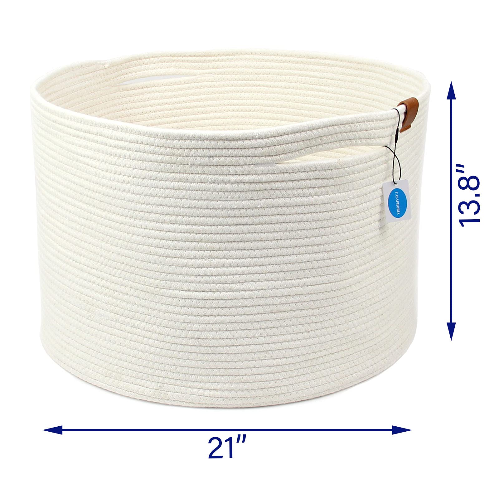 Casaphoria XXXLarge Cotton Rope Basket - Cream White Woven Storage for Blankets, Towels, Pillows | 21" x 21" x 13.8"