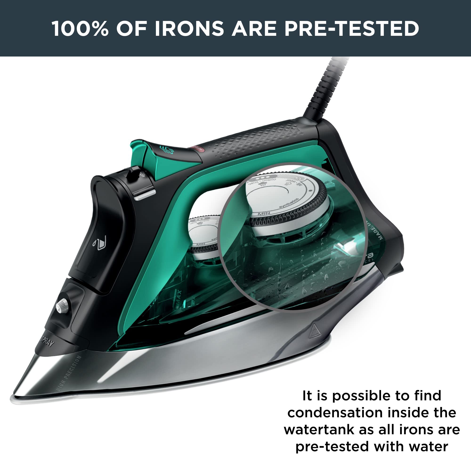 Rowenta, Iron, Pro Master Stainless Steel Soleplate Steam Iron For Clothes, 210 G/Min, 400 Microsteam Holes, 1775 Watts, Auto-Of