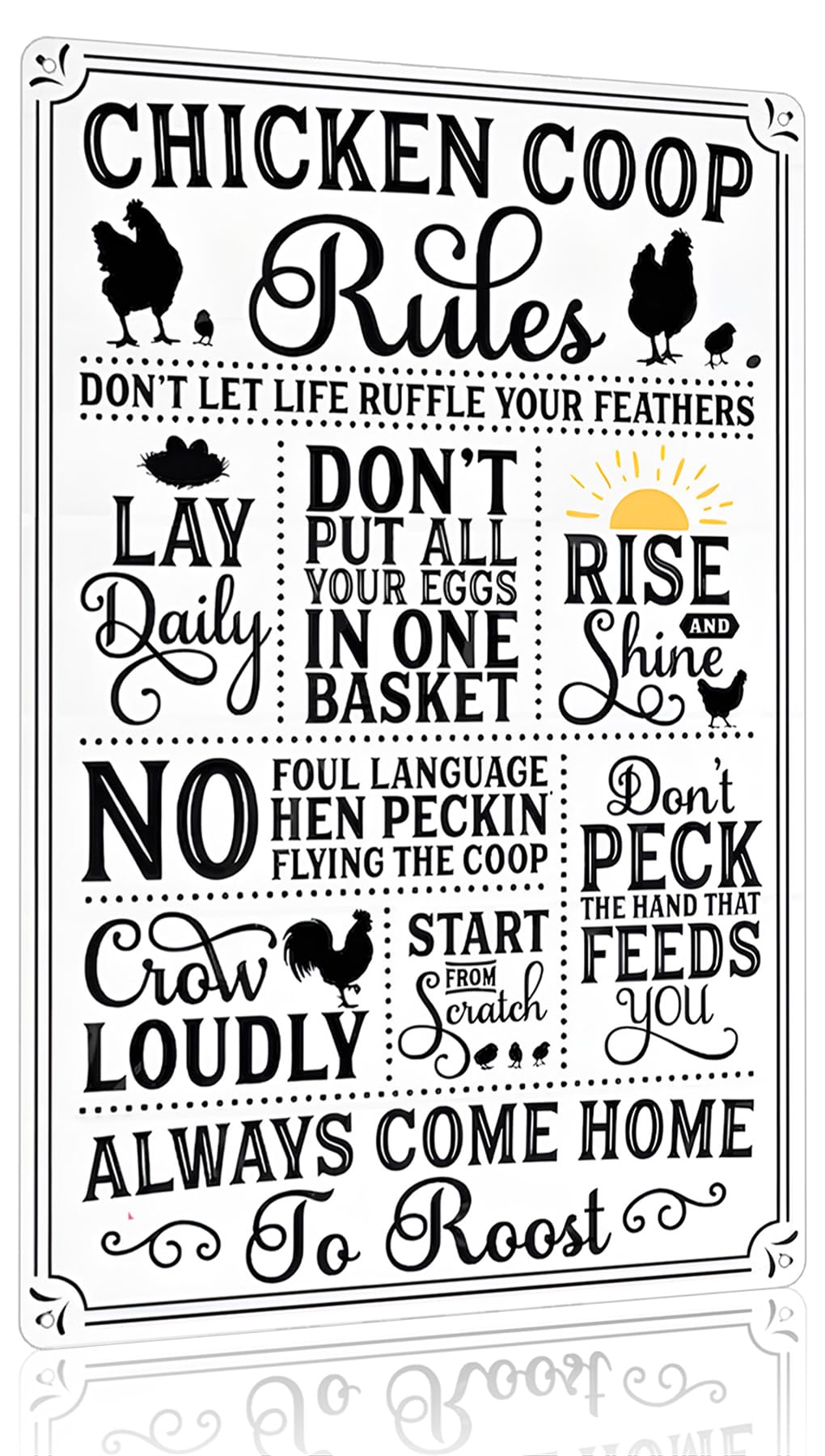 Smilelife Funny Chicken Gifts Chicken Coop Rules Tin Sign for Home Farm Chicken Coop Farmhouse Kitchen Garden Decor 8 X 12 Inch 