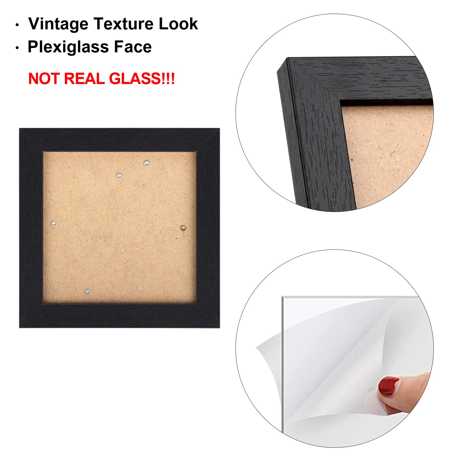 TOFOREVO 4x4 Picture Frames Set of 6 Black Wood Grain Photo Frame for Gallery Wall Mounting or Tabletop Display