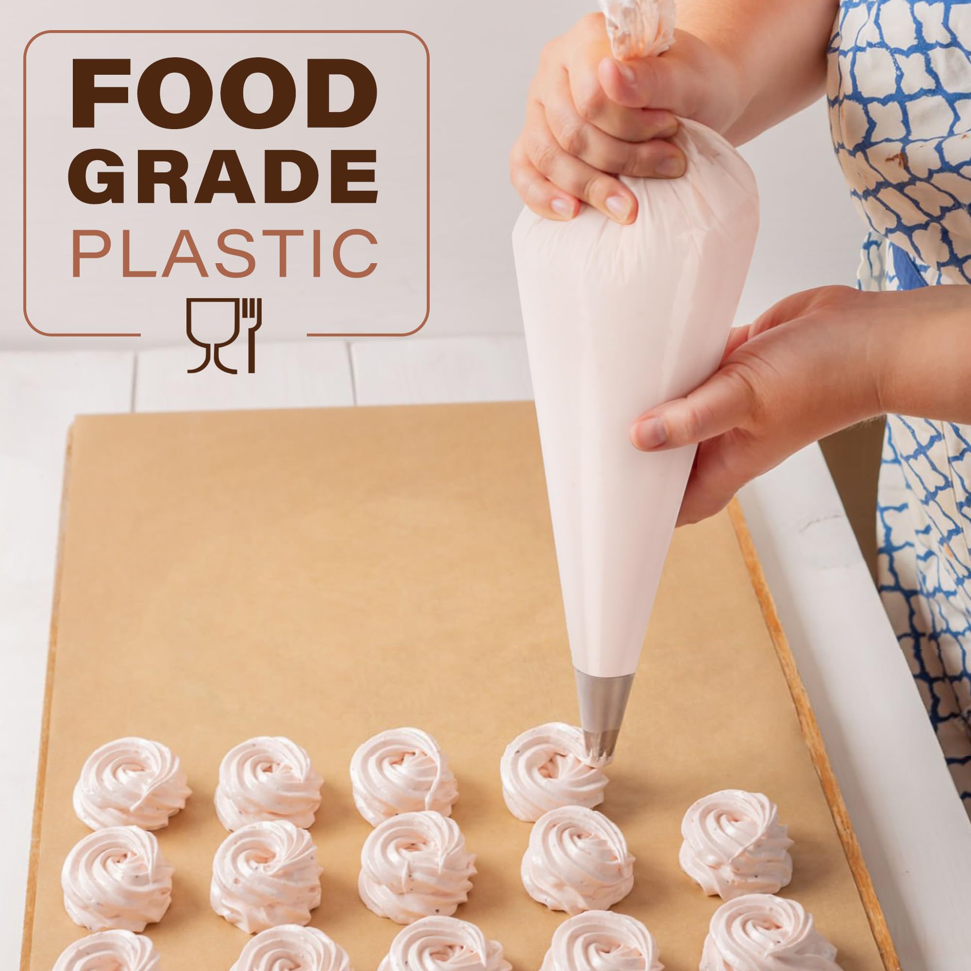 LotFancy Pastry Piping Bags  Pack of 100  18 Inch Disposable Icing Bags with 5 Clips  Thickened Cake Decorating Bags for Cupcakes  Anti-Burst for All Size Tips Couplers