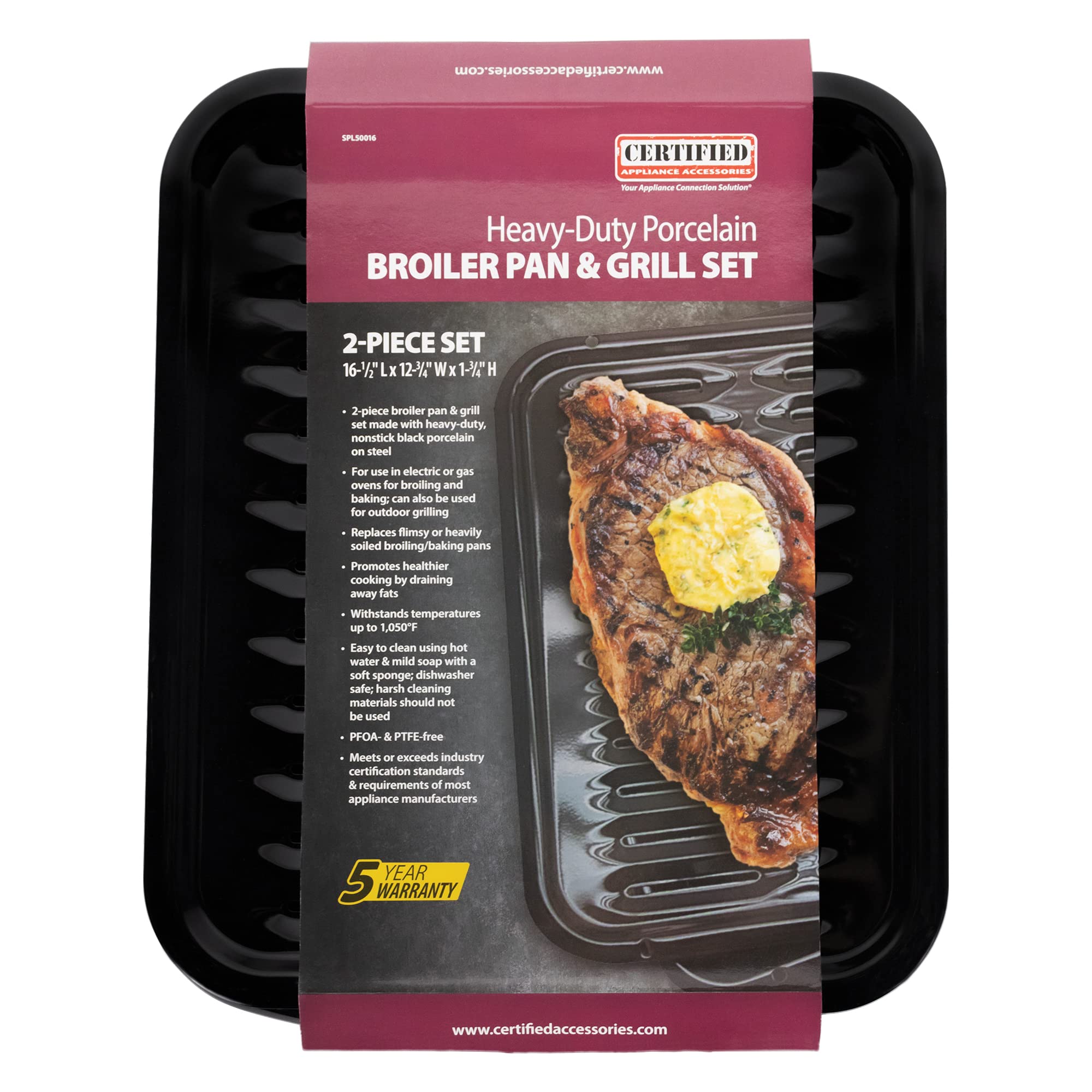 Certified Appliance Accessories Spl50016 Large 2-Piece Broiler Pan & Grill Set Porcelain-On-Steel 16-1/2''X12-3/4''X1-3/4'' Broi