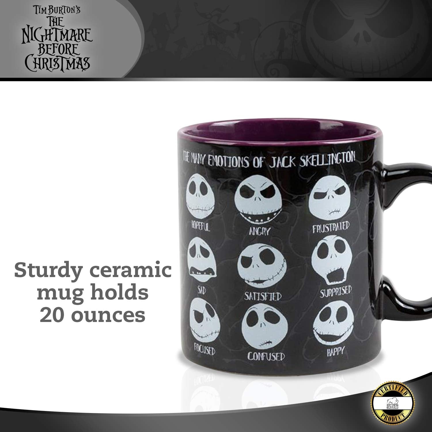 Silver Buffalo Disney Nightmare Before Christmas Jack Emotions Ceramic Mug, 20 Ounces