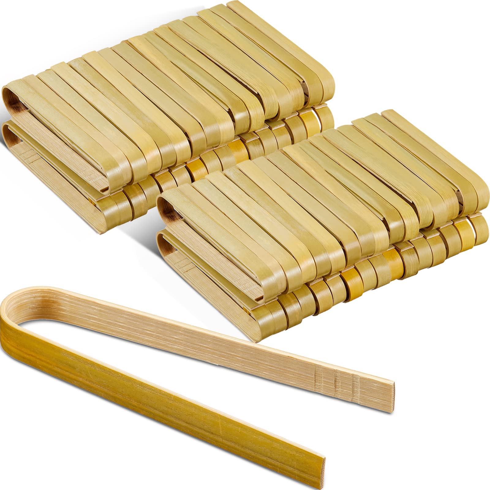 Patelai 90 Pieces Mini Bamboo Tongs Long Toast Tongs Disposable Wooden Cooking Tongs Bamboo Cooking Utensils For Cooking Toast B