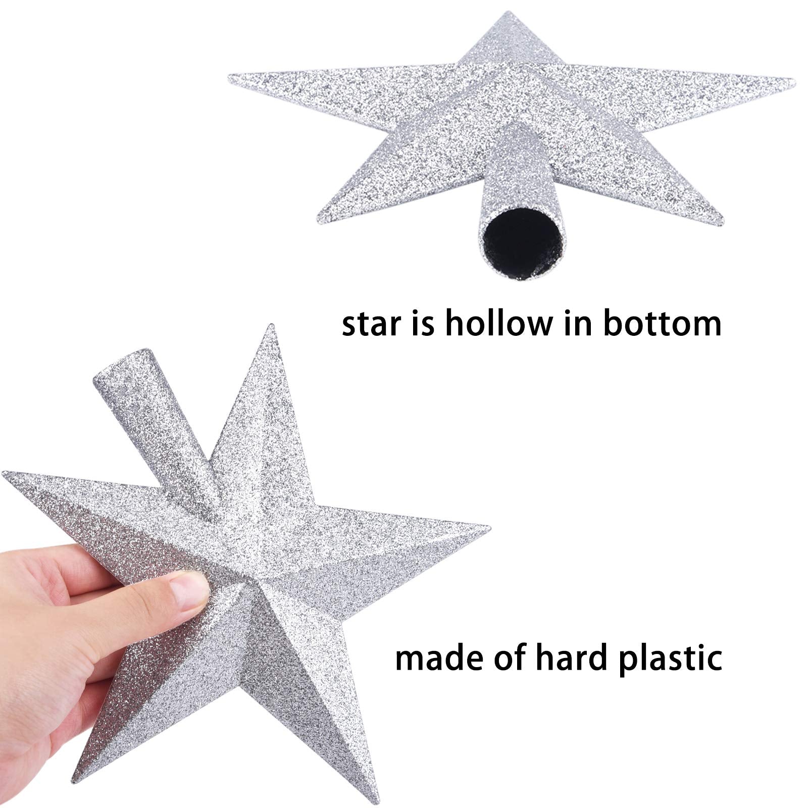 Livder 8 Inches Christmas Tree Top Crown Glitter Star Decoration (Silvery)