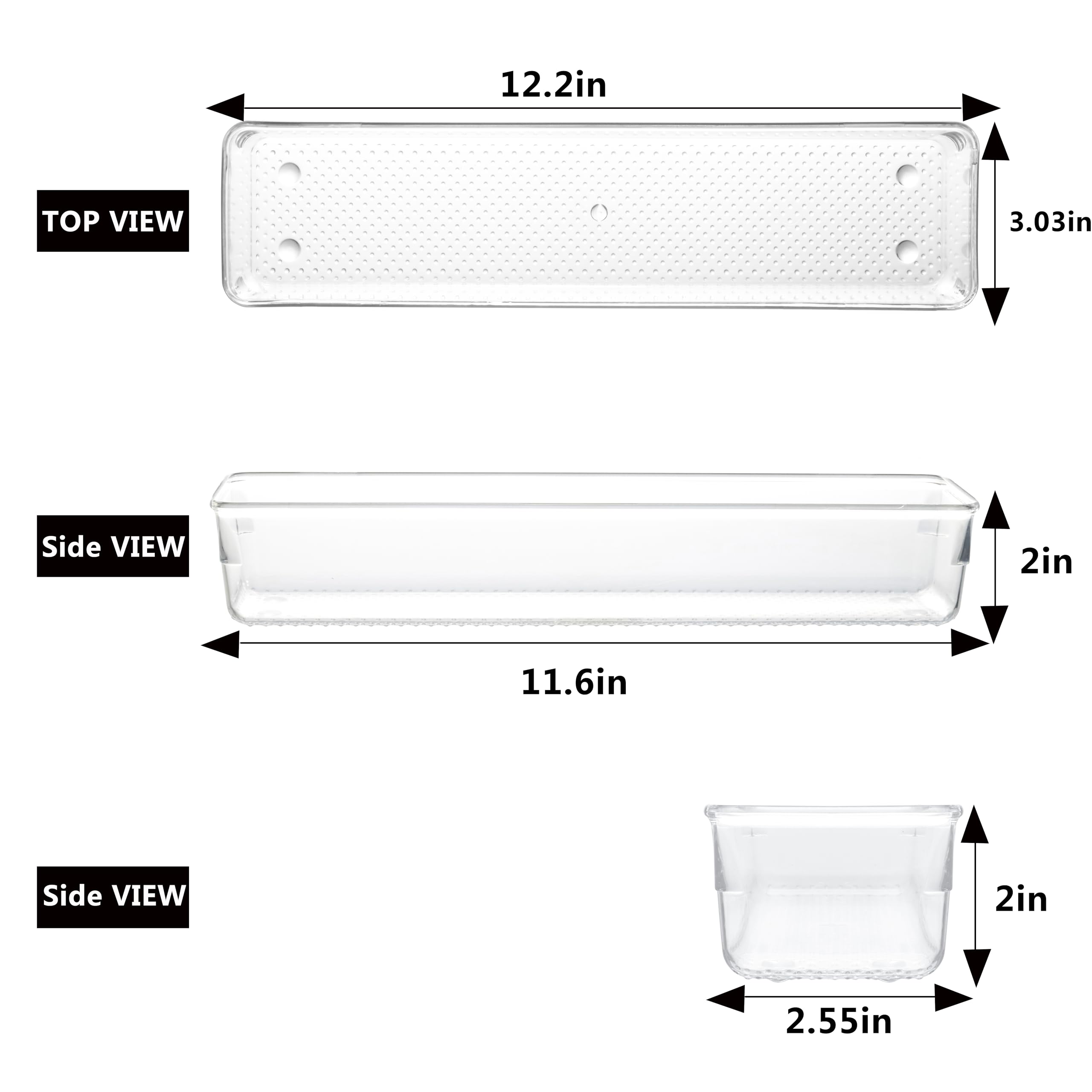 ihomecooker 6 Set Clear Plastic Junk Drawer Organizer Vanity Curlery Utensil Makeups Organizer for Kitchen 12'' X 3''