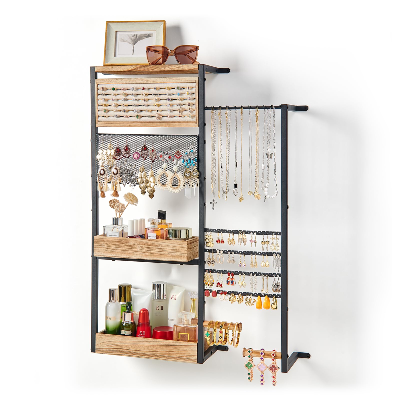 Pinzoveco Hanging Jewelry Organizer Wall Mounted, Large Hanging Jewelry Organizer Holder For Necklaces,Bracelest,Earrings,Rings,