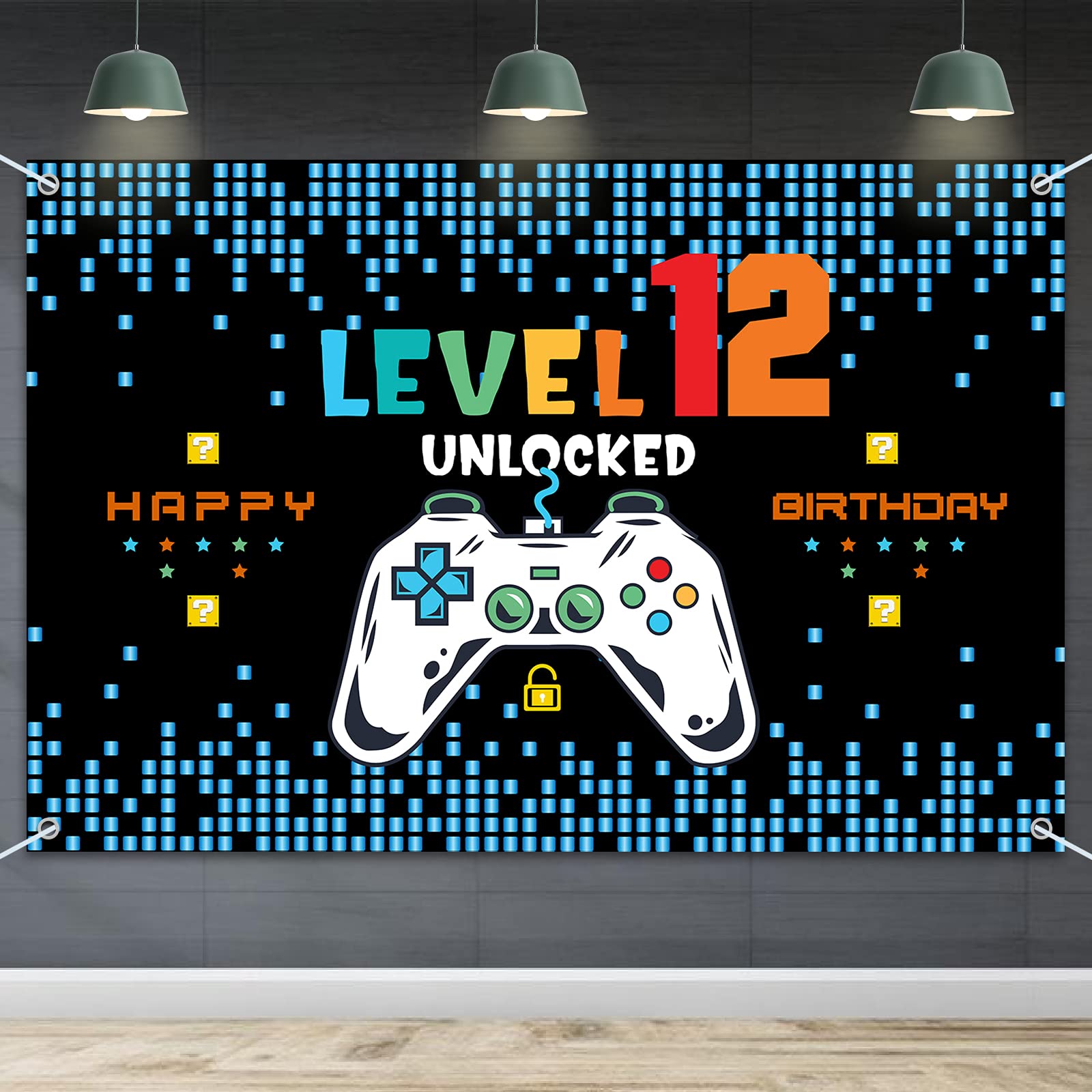Hamigar 6X4Ft Happy 12Th Birthday Baner Backdrop - Level 12 Unlocked Birthday Decorations Party Supplies For Boys - Blue