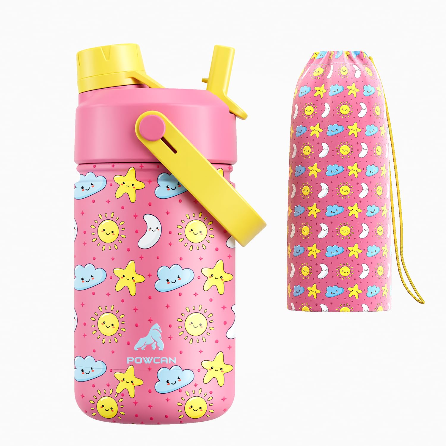 12 oz Kids Water Bottle for Girls: Leakproof, BPA-Free, Durable Straw Spout Lid, 24H Cold, Cute Patterns, Insulated Stainless St